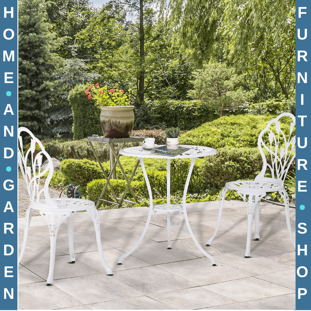 3 Piece Aluminium Patio Bistro Set Table & Chairs with Umbrella Hole for Balcony - Home and Garden Furniture Shop - rustic - furniture
