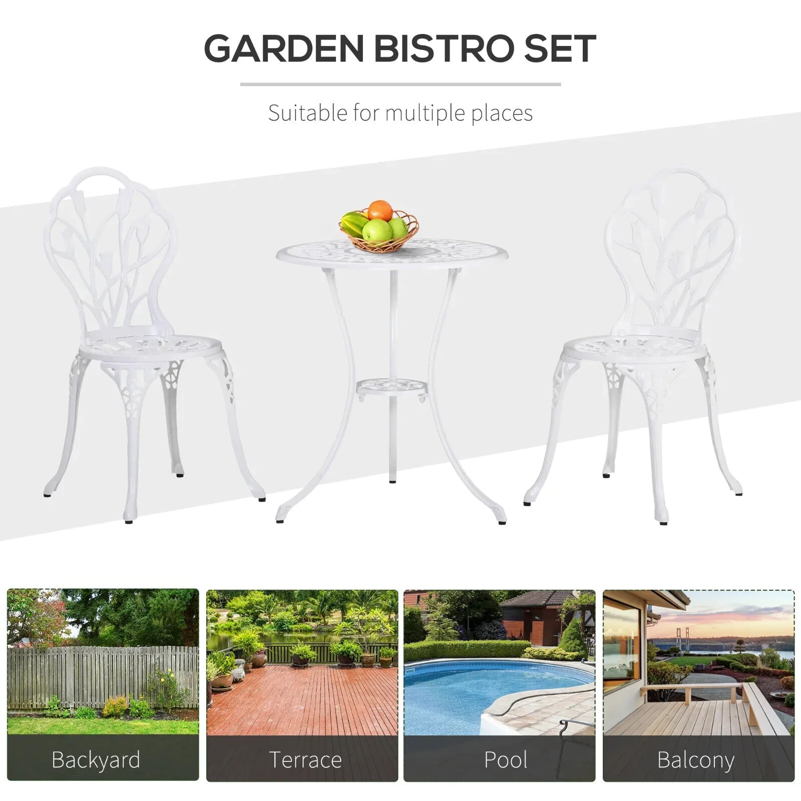 3 Piece Aluminium Patio Bistro Set Table & Chairs with Umbrella Hole for Balcony - Home and Garden Furniture Shop - rustic - furniture