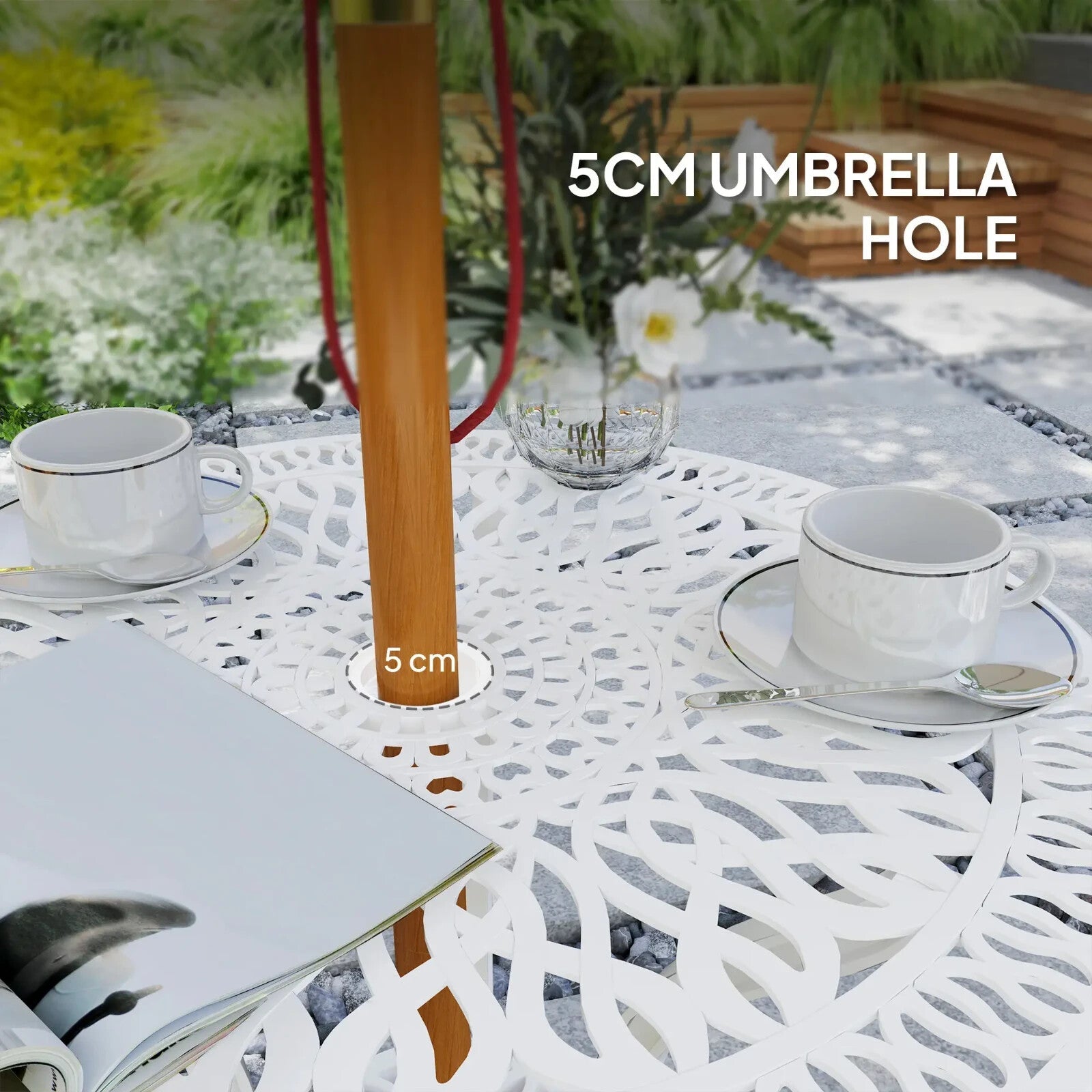 3 - Piece Cast Aluminium Garden Bistro Set Furniture with Umbrella Hole White - Home and Garden Furniture Shop - rustic - furniture