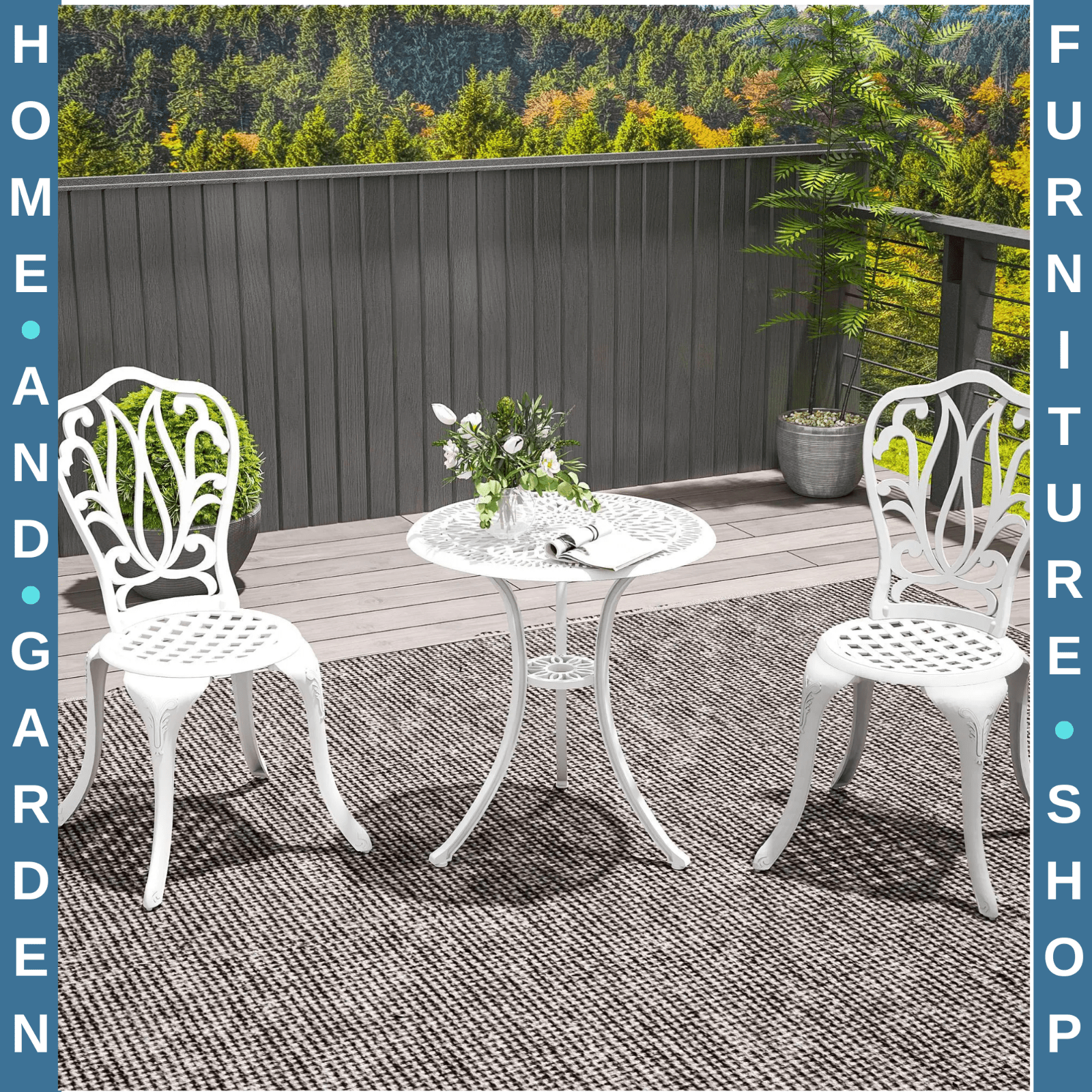 3 - Piece Cast Aluminium Garden Bistro Set Furniture with Umbrella Hole White - Home and Garden Furniture Shop - rustic - furniture