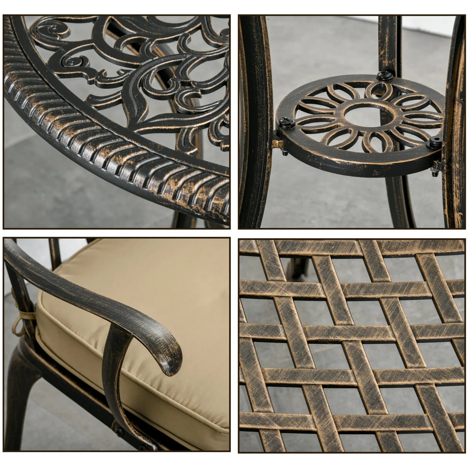 3 Piece Cast Aluminium Garden Outdoor Bistro Set with Parasol Hole and Cushions - Home and Garden Furniture Shop - rustic - furniture