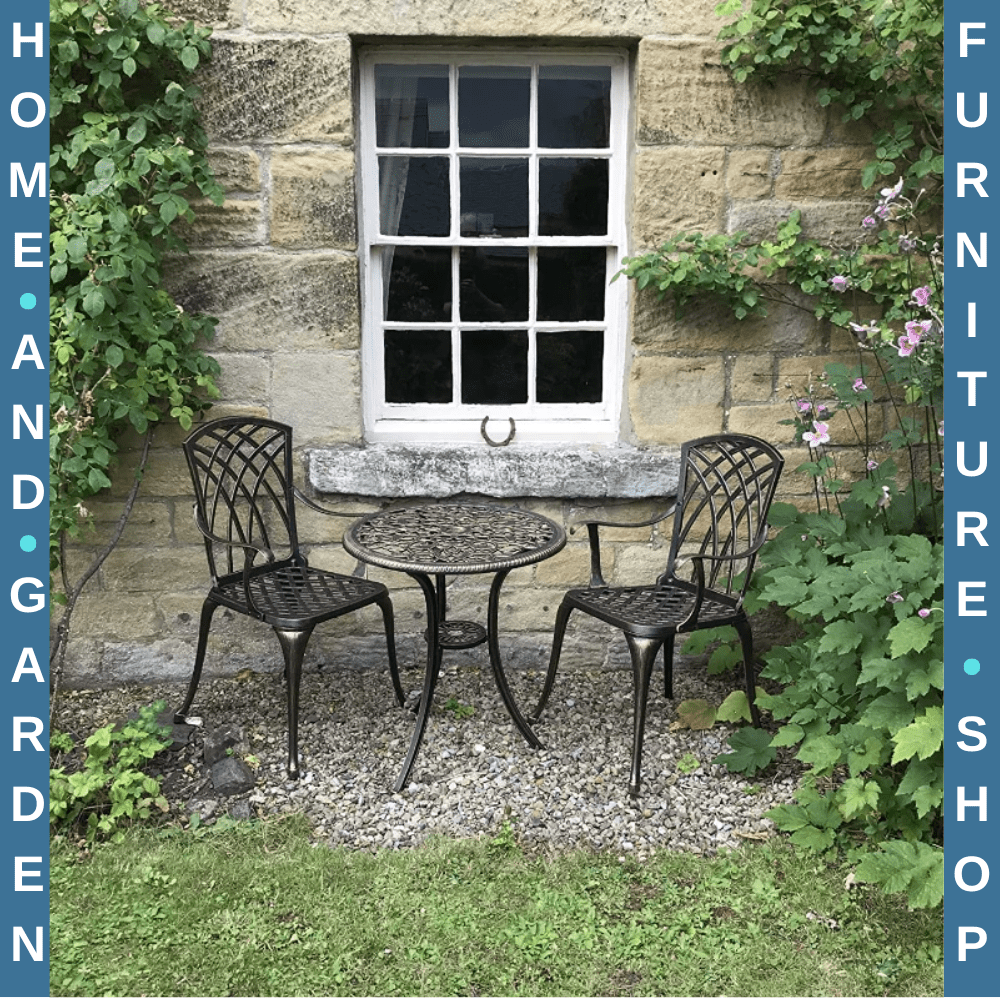 3 Piece Cast Aluminium Garden Outdoor Bistro Set with Parasol Hole and Cushions - Home and Garden Furniture Shop - rustic - furniture
