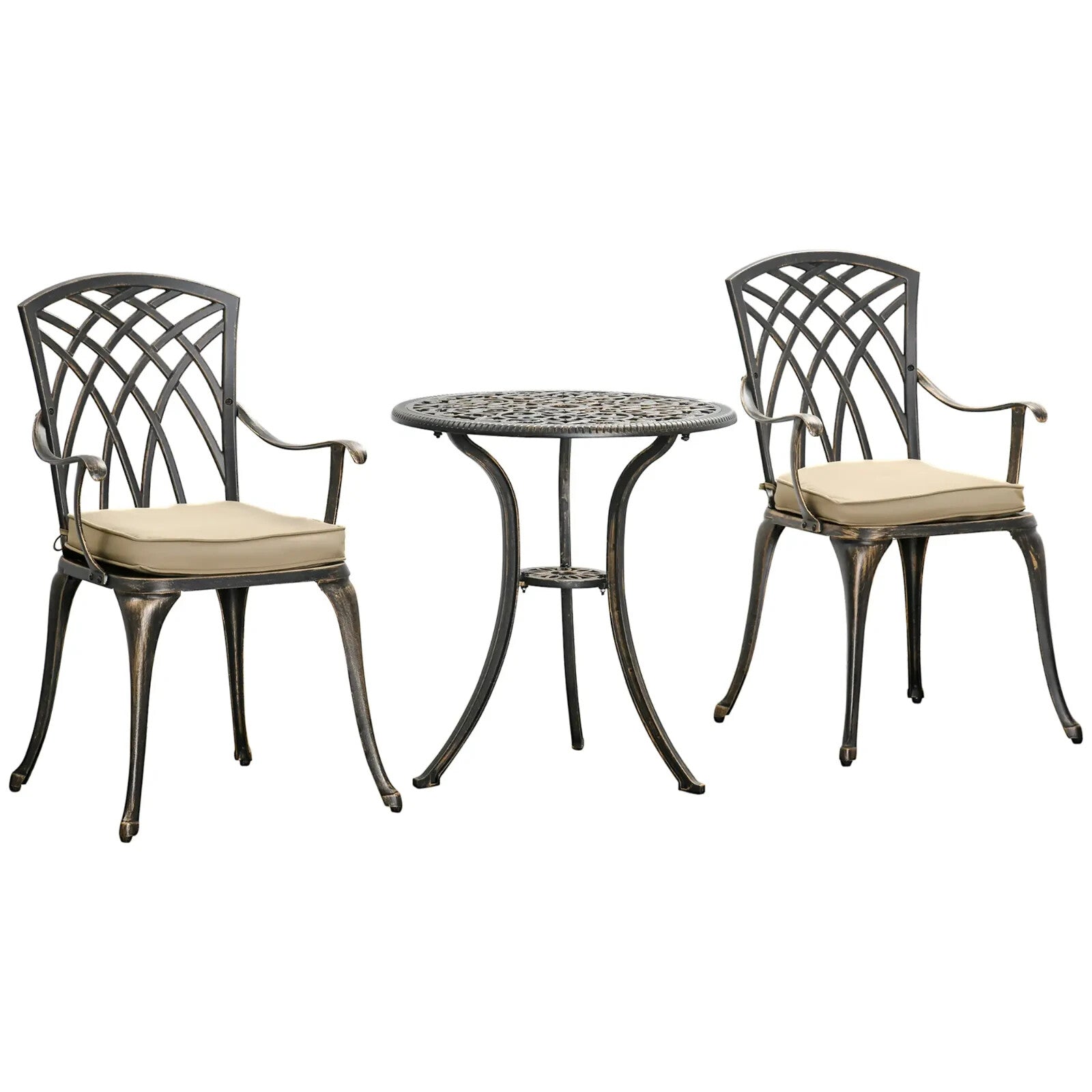 3 Piece Cast Aluminium Garden Outdoor Bistro Set with Parasol Hole and Cushions - Home and Garden Furniture Shop - rustic - furniture