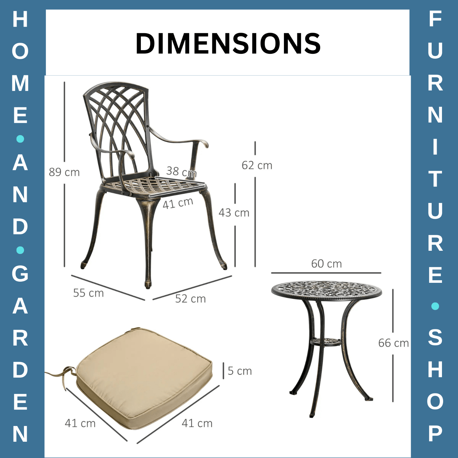 3 Piece Cast Aluminium Garden Outdoor Bistro Set with Parasol Hole and Cushions - Home and Garden Furniture Shop - rustic - furniture