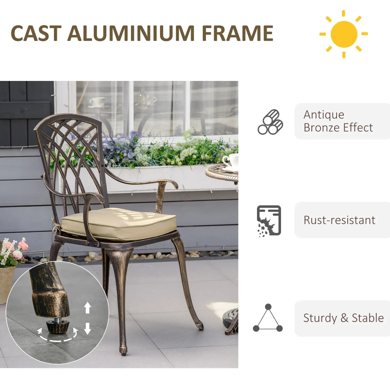 3 Piece Cast Aluminium Garden Outdoor Bistro Set with Parasol Hole and Cushions - Home and Garden Furniture Shop - rustic - furniture