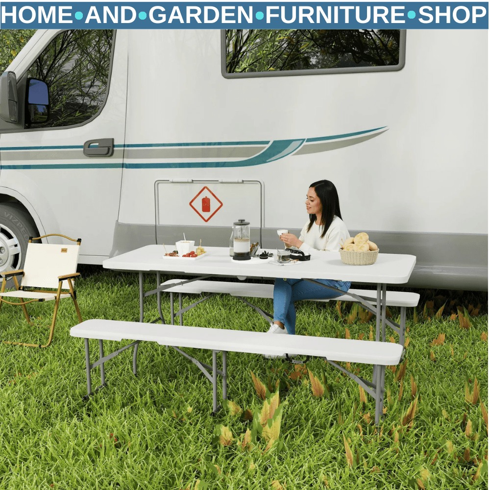 3 Piece Folding Picnic Table Bench Set Portable Camping Table with Chairs Handle - Home and Garden Furniture Shop - rustic - furniture