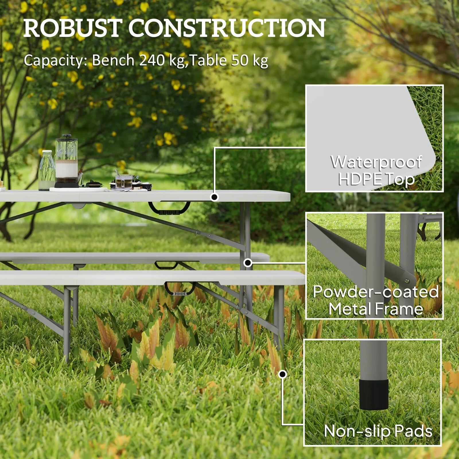 3 Piece Folding Picnic Table Bench Set Portable Camping Table with Chairs Handle - Home and Garden Furniture Shop - rustic - furniture