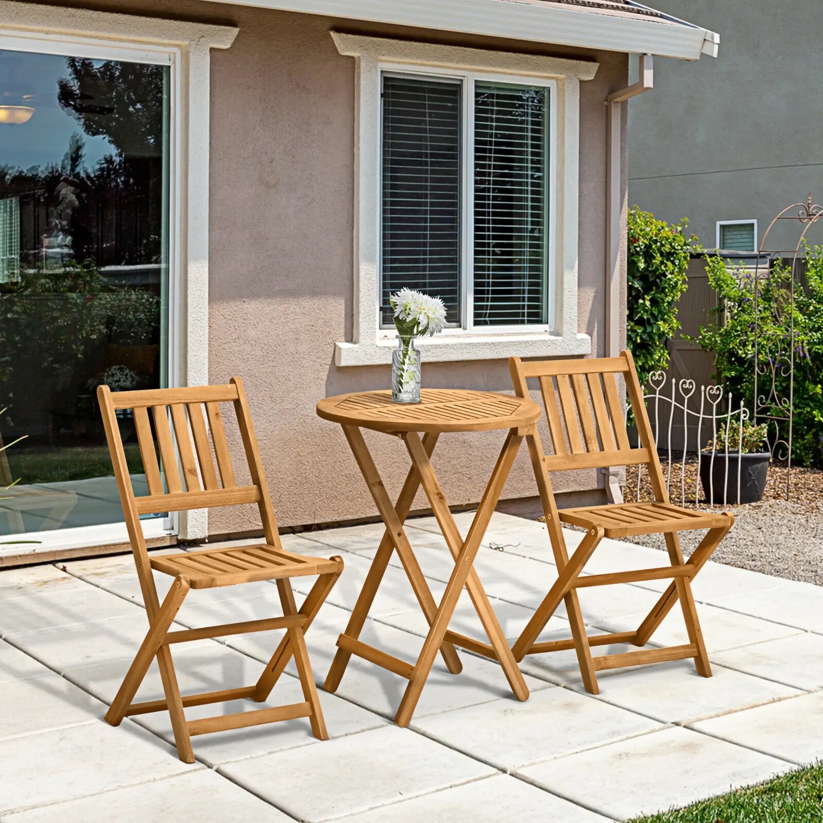 3 Piece Folding Wooden Bistro Set Garden Patio Table & Chairs Outdoor Teak Porch - Home and Garden Furniture Shop - rustic - furniture