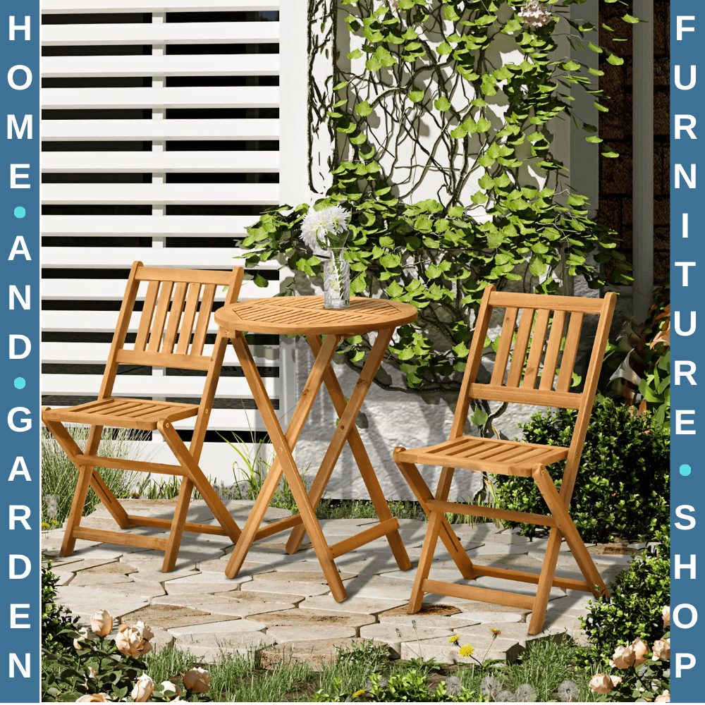 3 Piece Folding Wooden Bistro Set Garden Patio Table & Chairs Outdoor Teak Porch - Home and Garden Furniture Shop - rustic - furniture