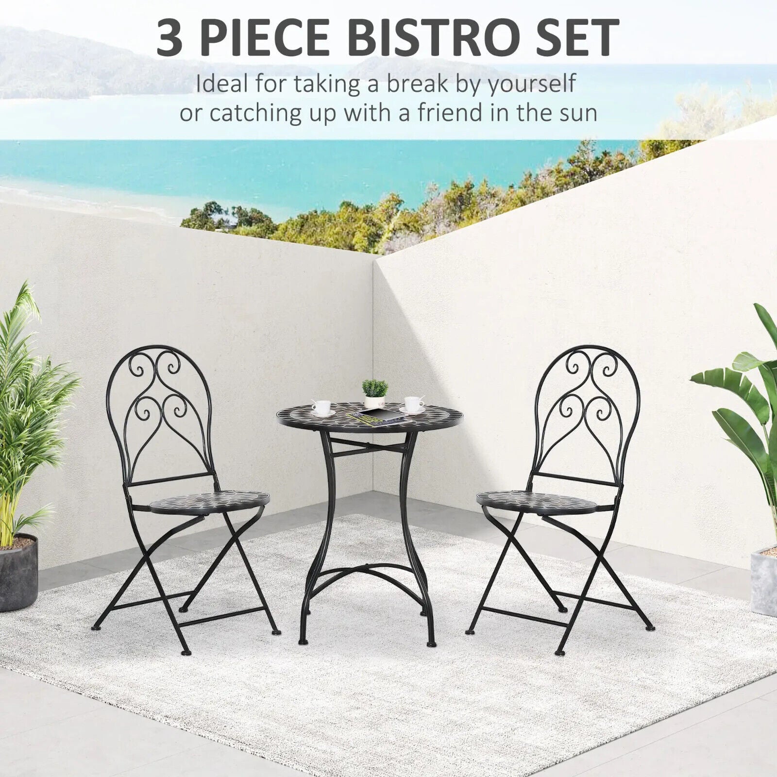 3 Piece Garden Bistro Set with Coffee Table and Folding Chairs for Patio Balcony - Home and Garden Furniture Shop - #rustic - furniture#