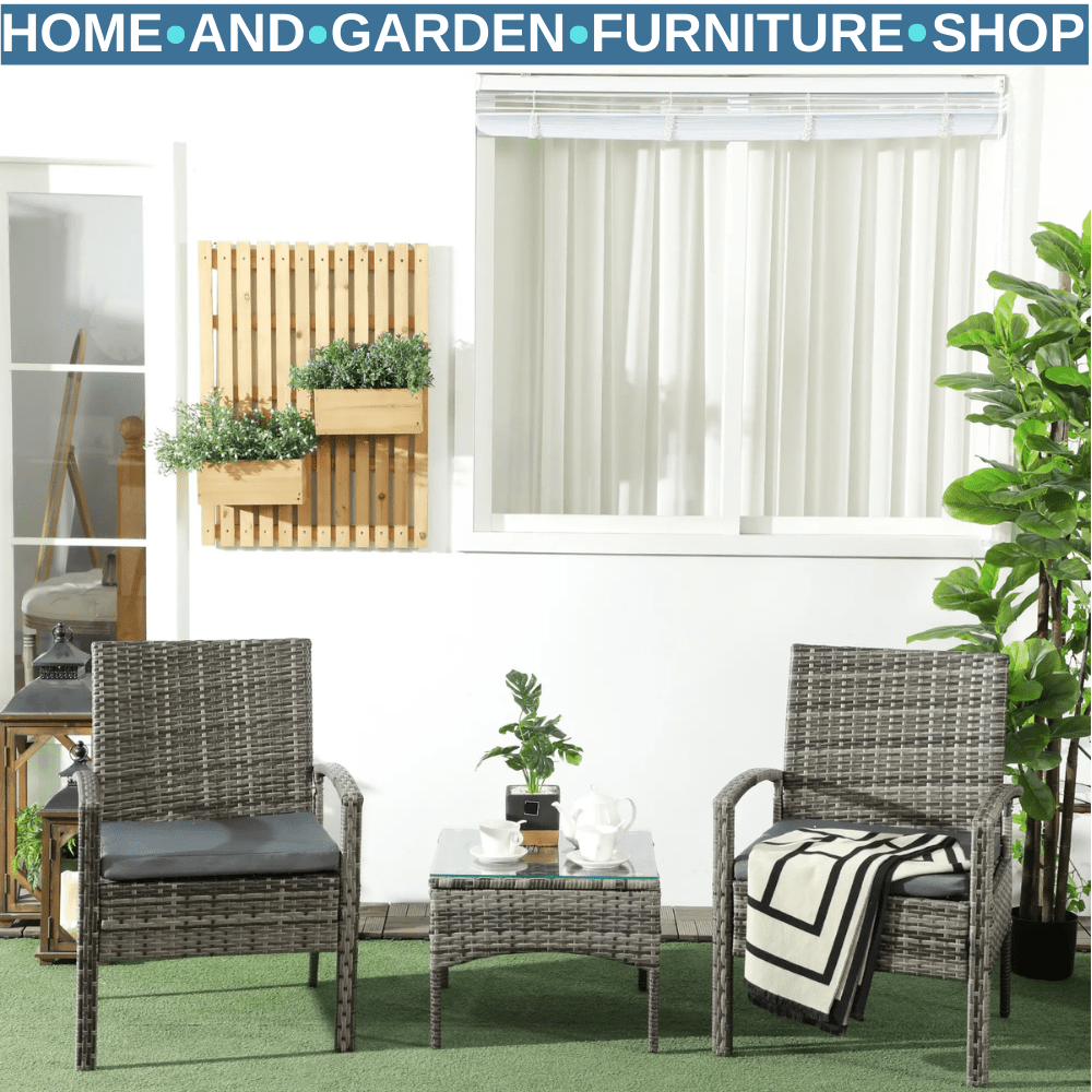 3 Piece Garden Rattan Bistro Set Patio Furniture with Table & Chairs Mixed Grey - Home and Garden Furniture Shop - rustic - furniture