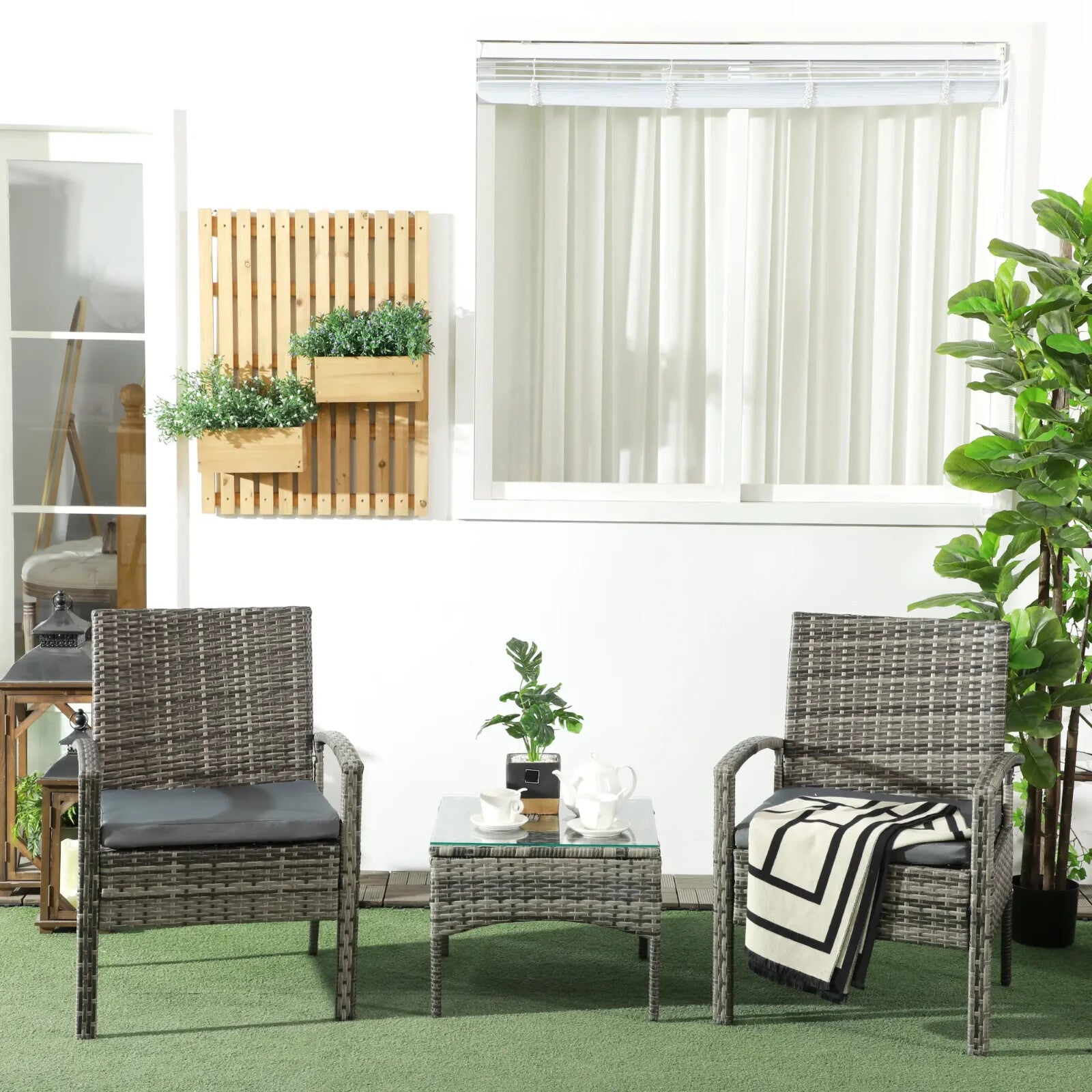 3 Piece Garden Rattan Bistro Set Patio Furniture with Table & Chairs Mixed Grey - Home and Garden Furniture Shop - rustic - furniture