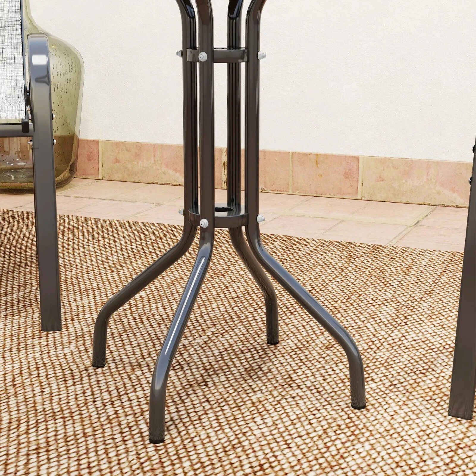 3 Piece Metal Garden Bistro Set with Glass Table & Stackable Chairs for Outdoor - Home and Garden Furniture Shop - #rustic - furniture#