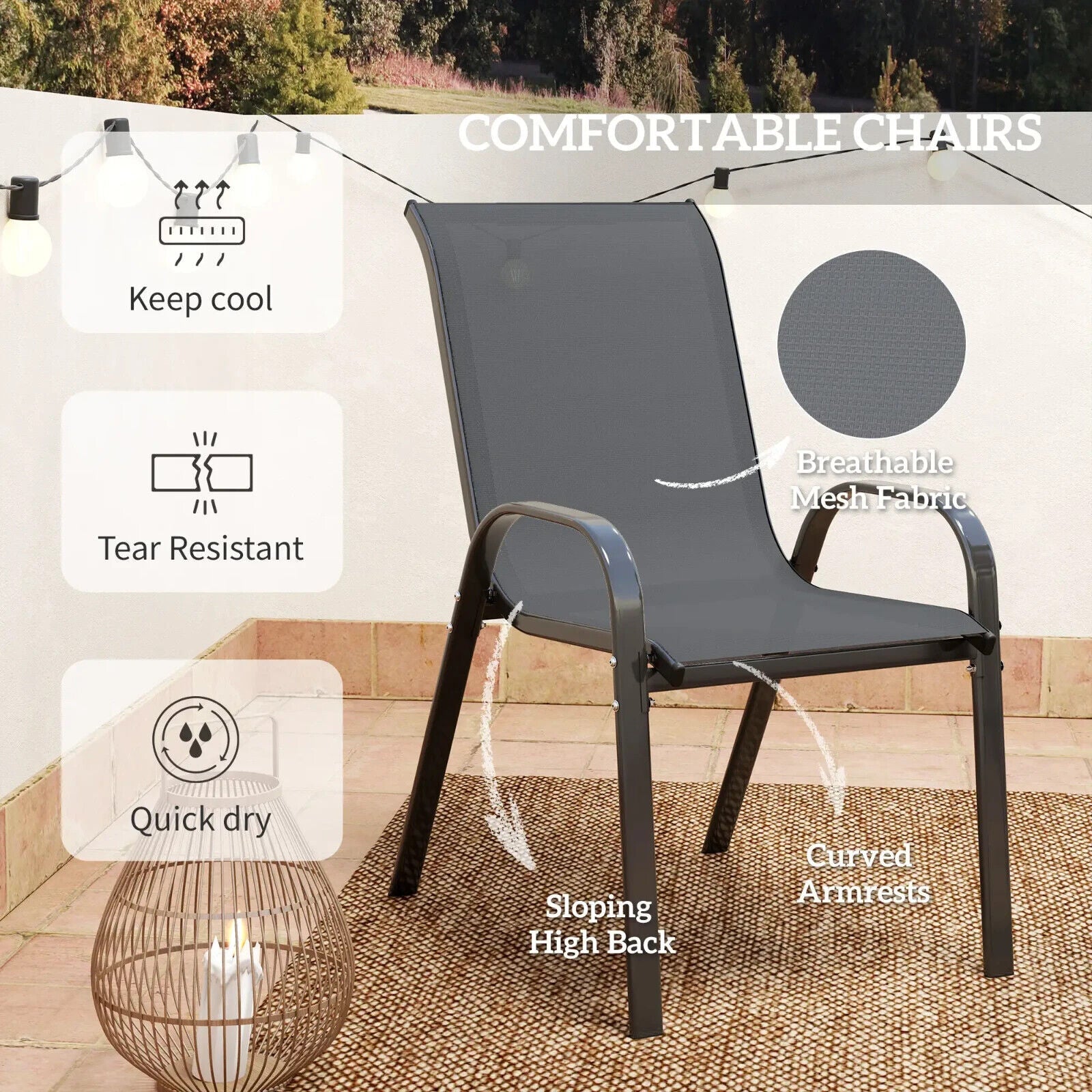 3 Piece Metal Garden Bistro Set with Glass Table & Stackable Chairs for Outdoor - Home and Garden Furniture Shop - #rustic - furniture#