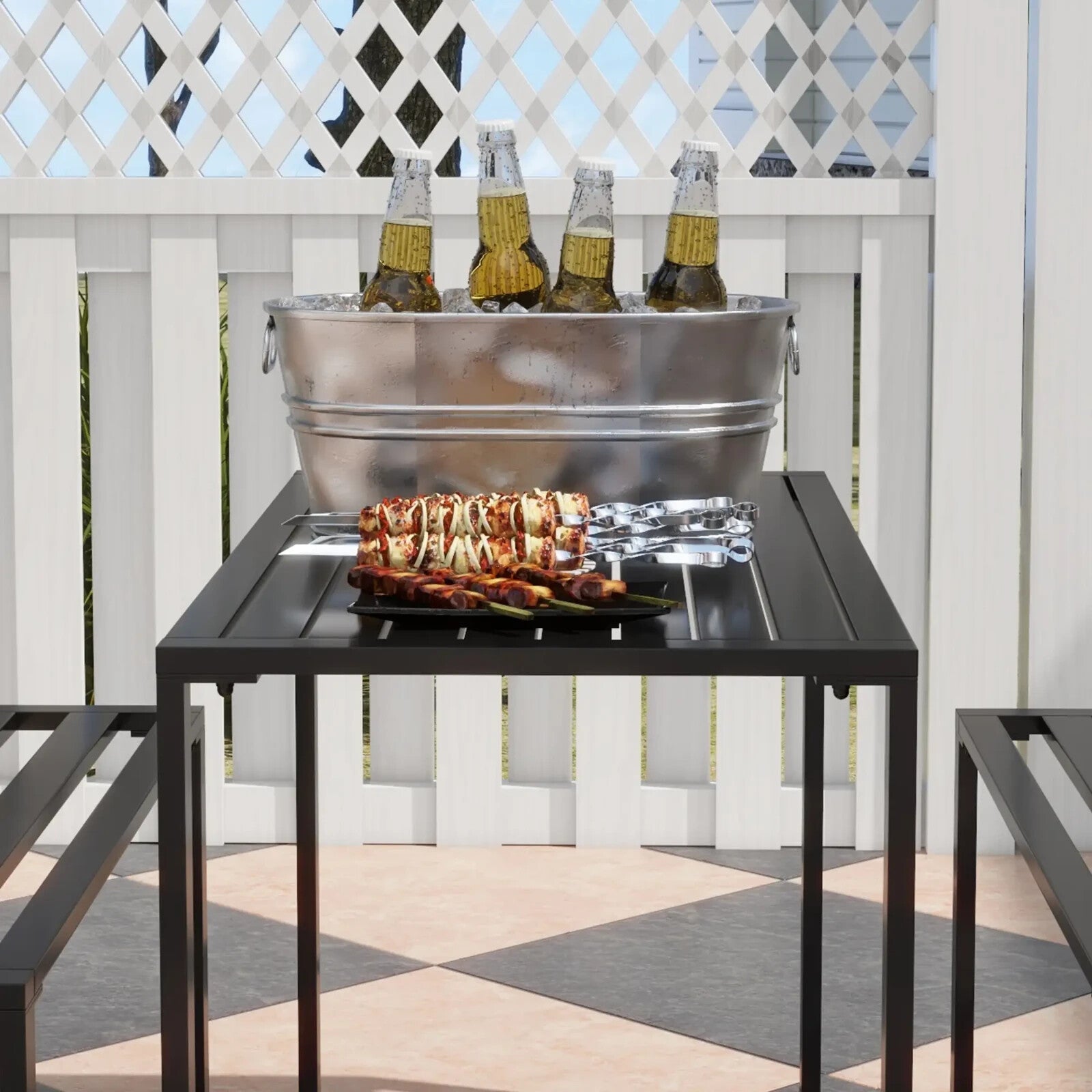 3 Piece Metal Garden Table & Bench Set Outdoor Patio Dining Furniture with Seat - Home and Garden Furniture Shop - rustic - furniture