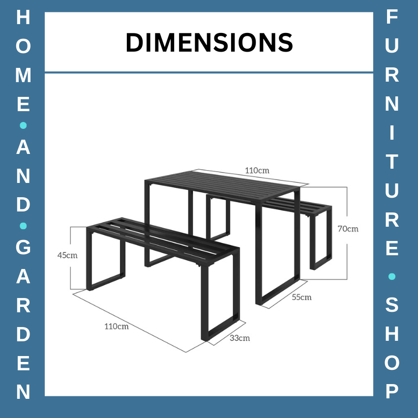 3 Piece Metal Garden Table & Bench Set Outdoor Patio Dining Furniture with Seat - Home and Garden Furniture Shop - rustic - furniture