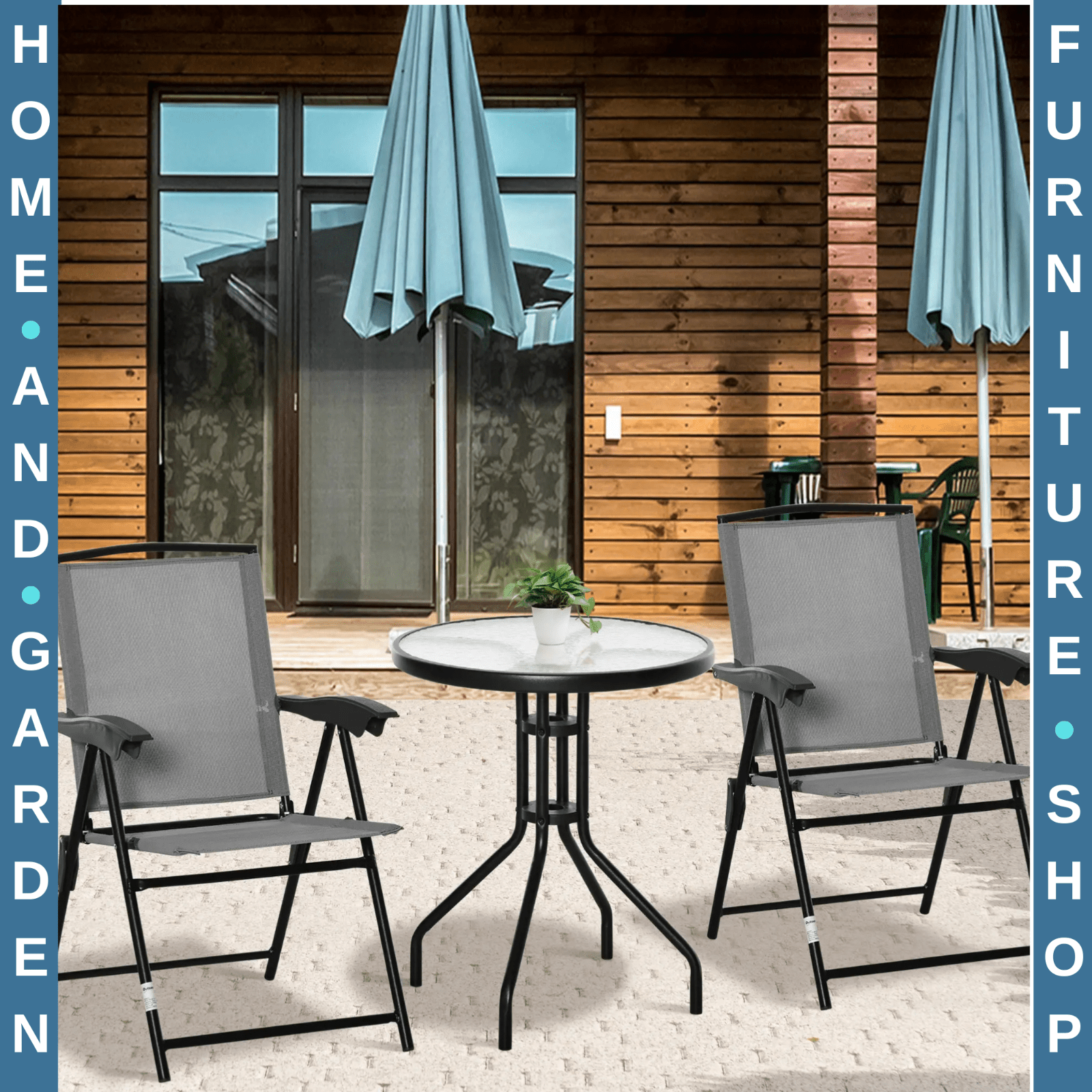 3 Piece Outdoor Bistro Set with Folding Adjustable Chairs and Glass Coffee Table - Home and Garden Furniture Shop - rustic - furniture