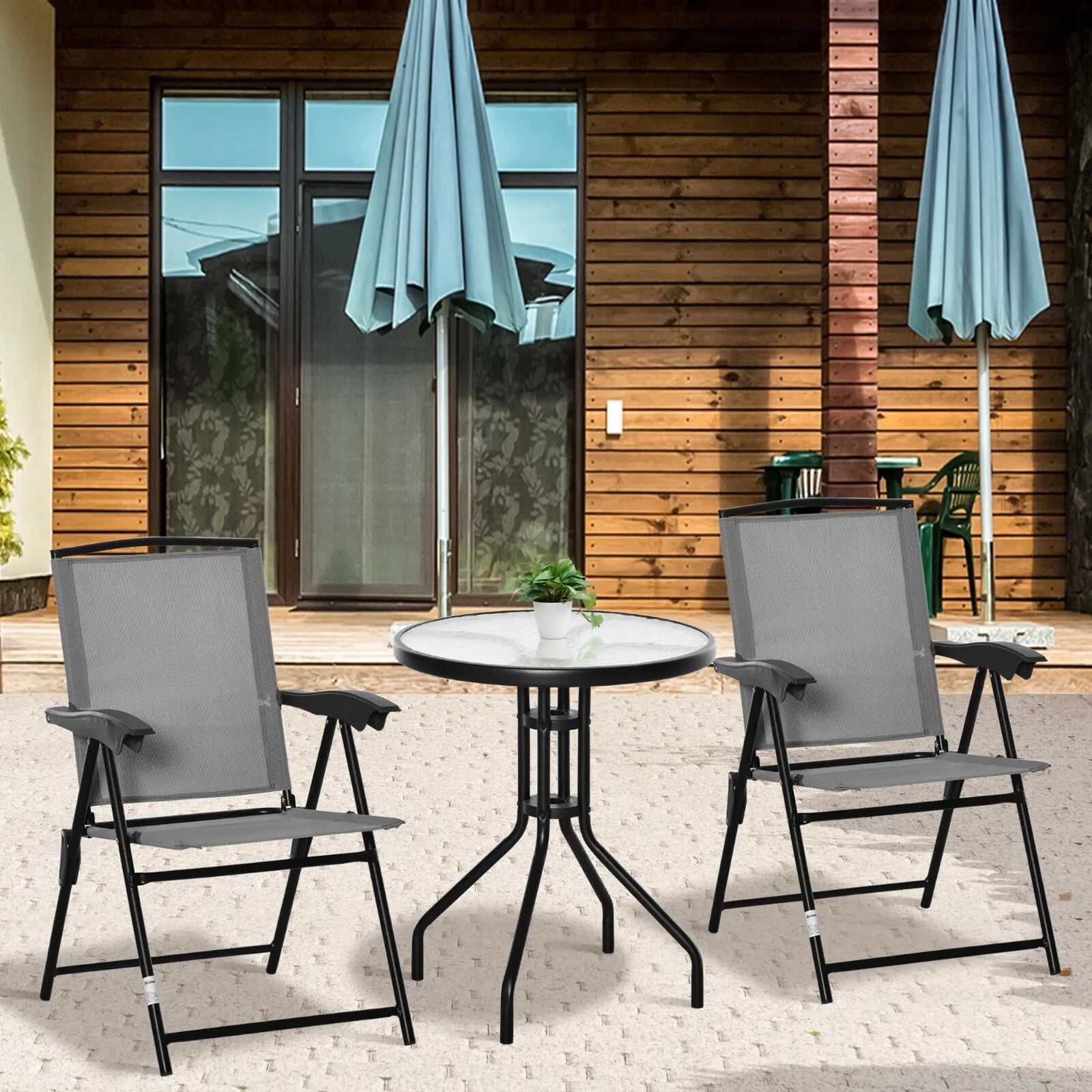 3 Piece Outdoor Bistro Set with Folding Adjustable Chairs and Glass Coffee Table - Home and Garden Furniture Shop - rustic - furniture