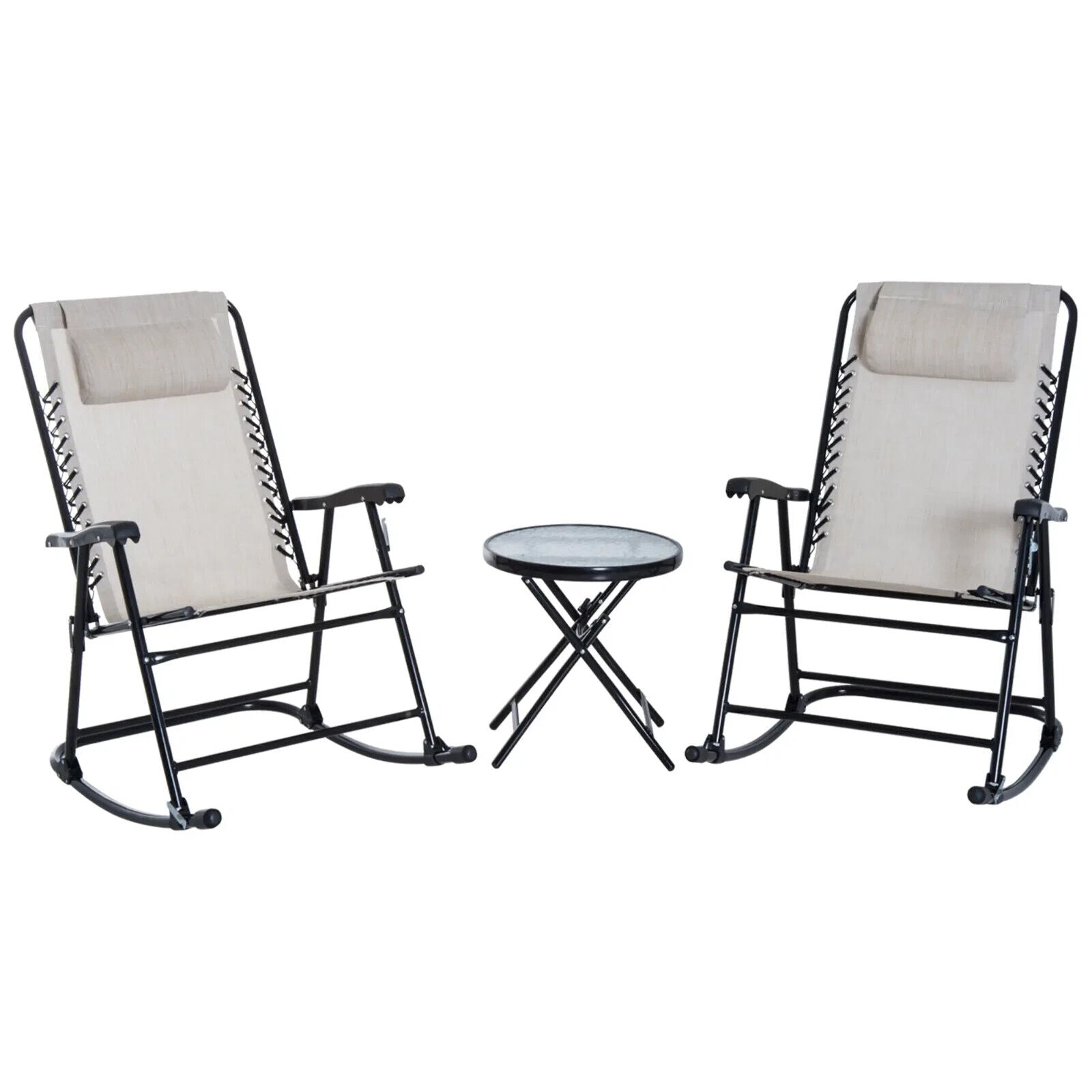 3 - Piece Outdoor Rocking Bistro Set with 2 Folding Chairs & Tempered Glass Table - Home and Garden Furniture Shop - #rustic - furniture#