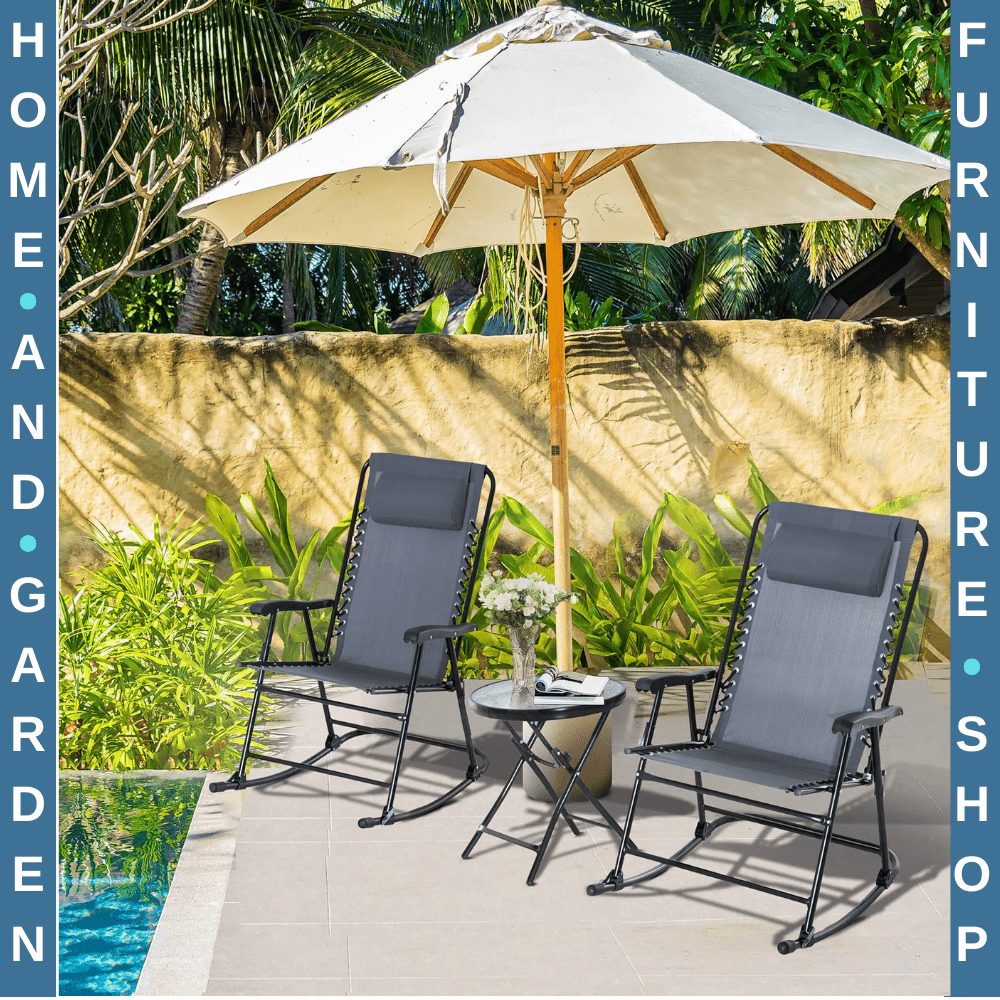 3 - Piece Outdoor Rocking Chair Set with Side Table – Grey Rattan Patio Furniture - Home and Garden Furniture Shop - #rustic - furniture#
