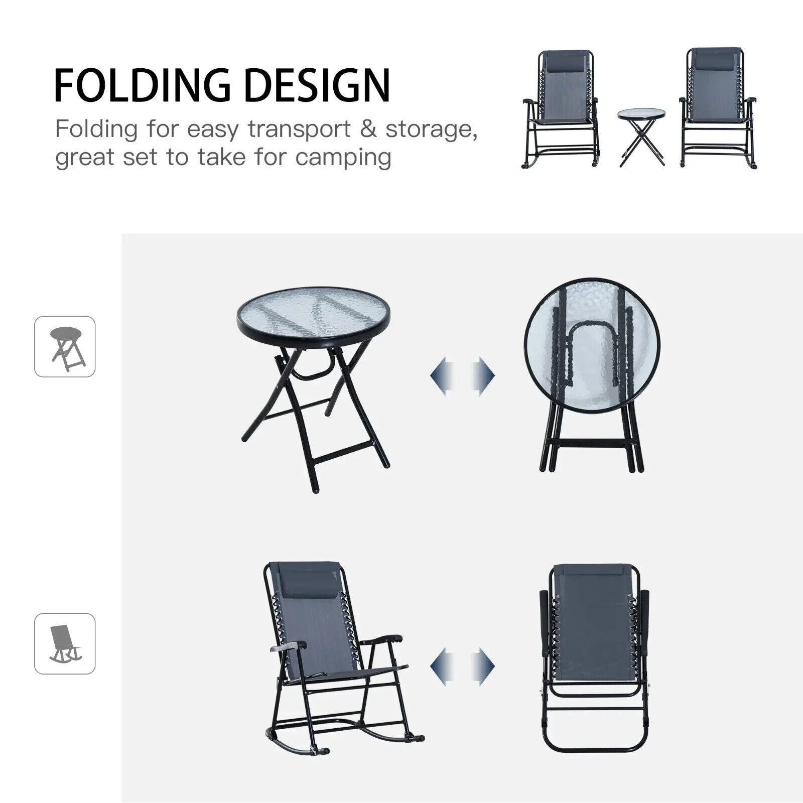 3 - Piece Outdoor Rocking Chair Set with Side Table – Grey Rattan Patio Furniture - Home and Garden Furniture Shop - #rustic - furniture#