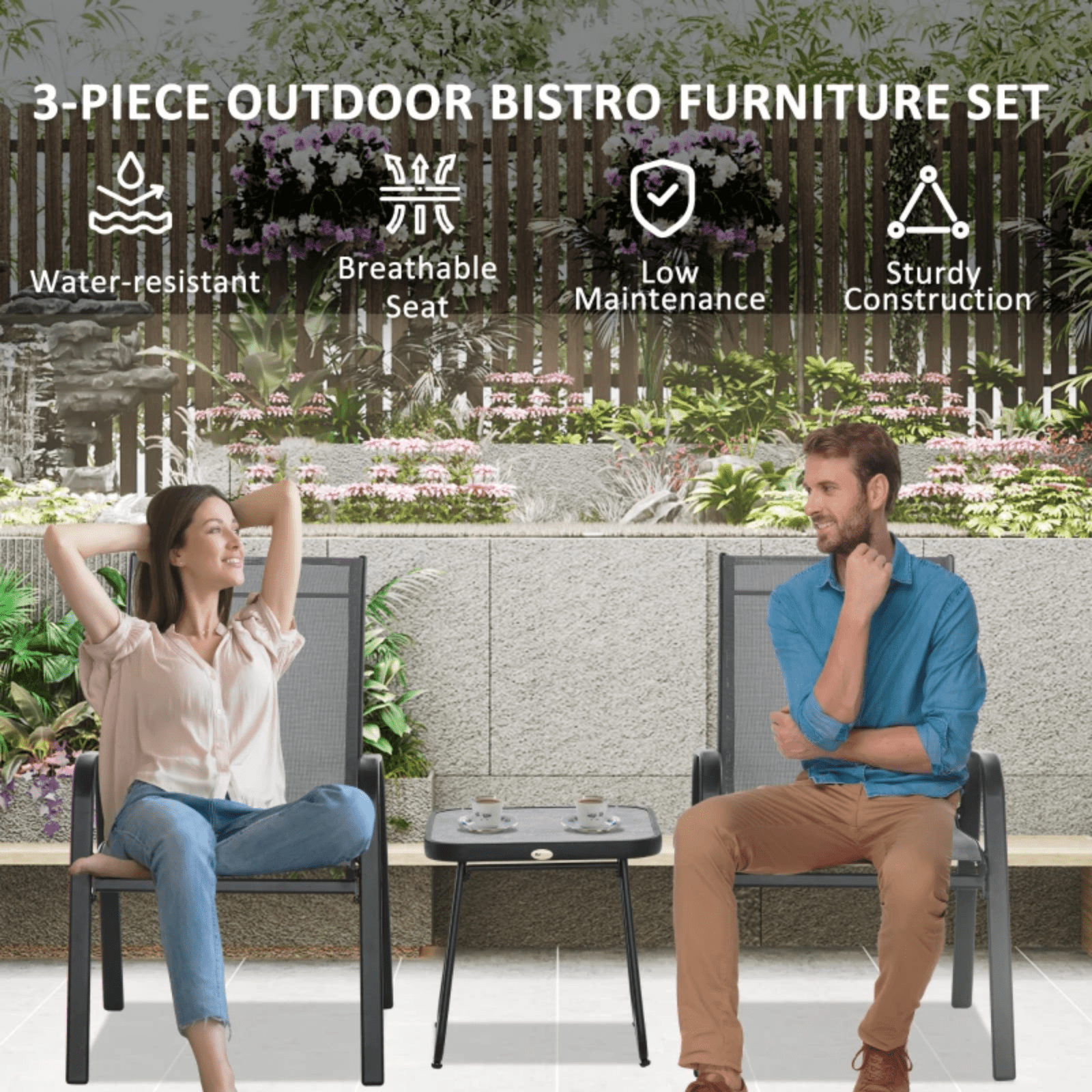 3 Piece Patio Bistro Set Metal Garden 2 Chairs and Coffe Table Outdoor Furniture - Home and Garden Furniture Shop - #rustic - furniture#