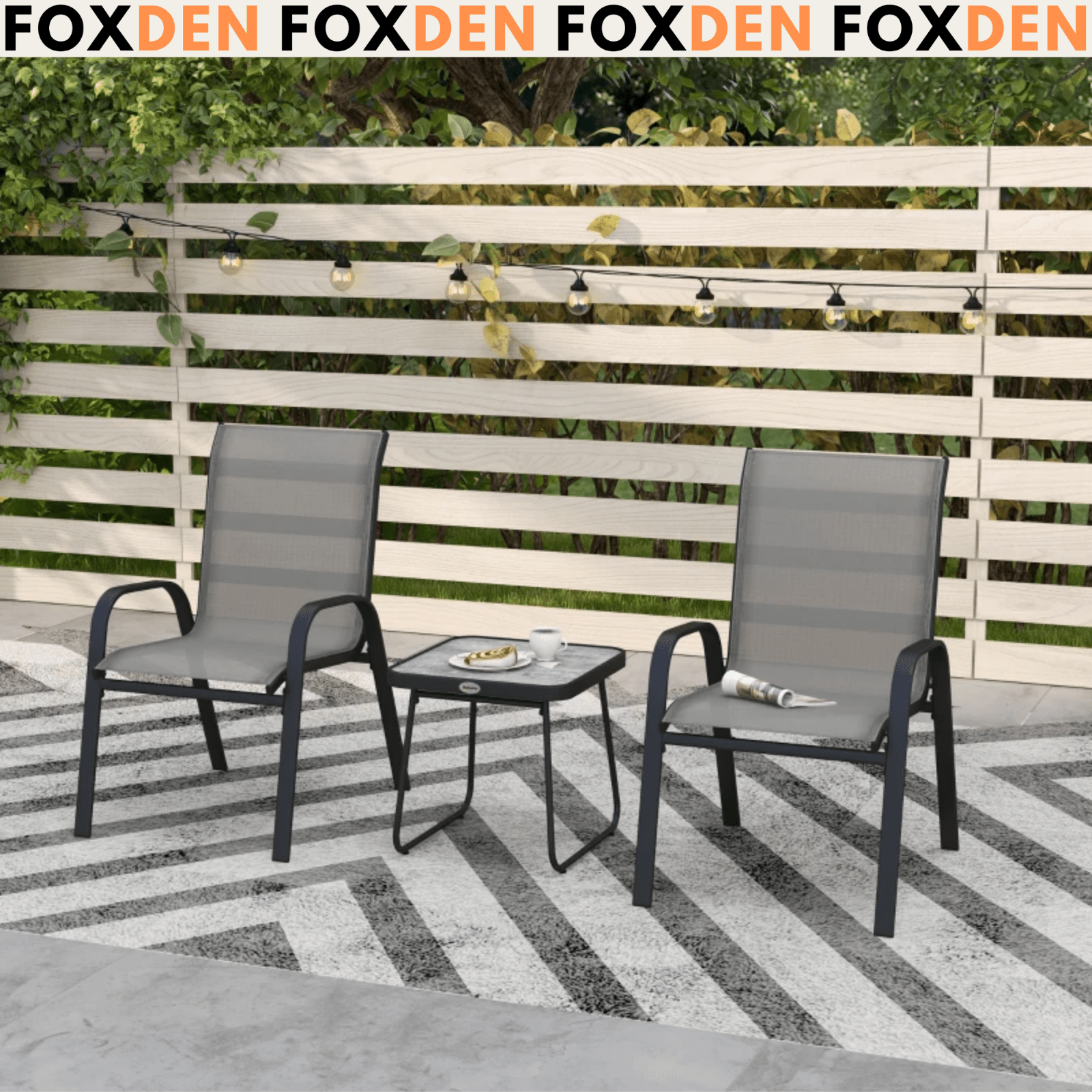 3 Piece Patio Bistro Set Metal Garden 2 Chairs and Coffe Table Outdoor Furniture - Home and Garden Furniture Shop - rustic - furniture