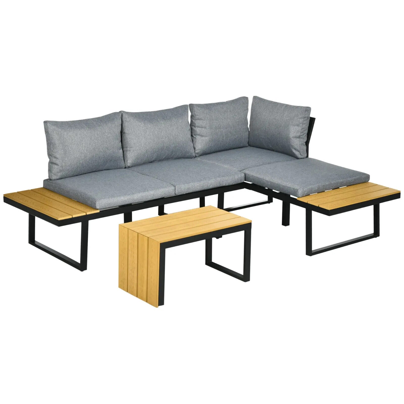 3 Piece Patio Furniture Set Outdoor Garden Sofa with Cushions & Wood Grain Table - Home and Garden Furniture Shop - #rustic - furniture#