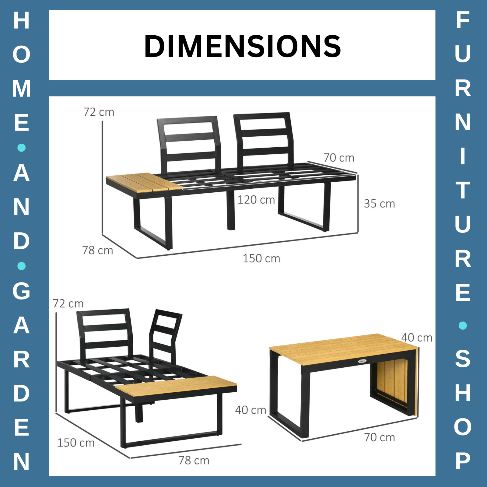 3 Piece Patio Furniture Set Outdoor Garden Sofa with Cushions & Wood Grain Table - Home and Garden Furniture Shop - rustic - furniture