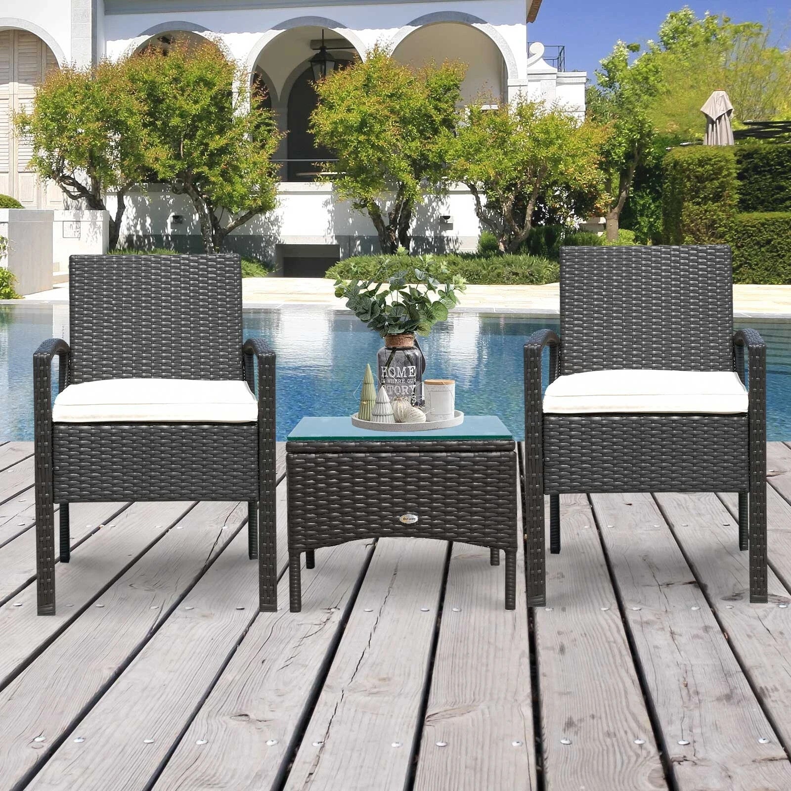3 Piece Rattan Bistro Set Garden Balcony Dining Table 2 Seater Chairs Brown - Home and Garden Furniture Shop - rustic - furniture