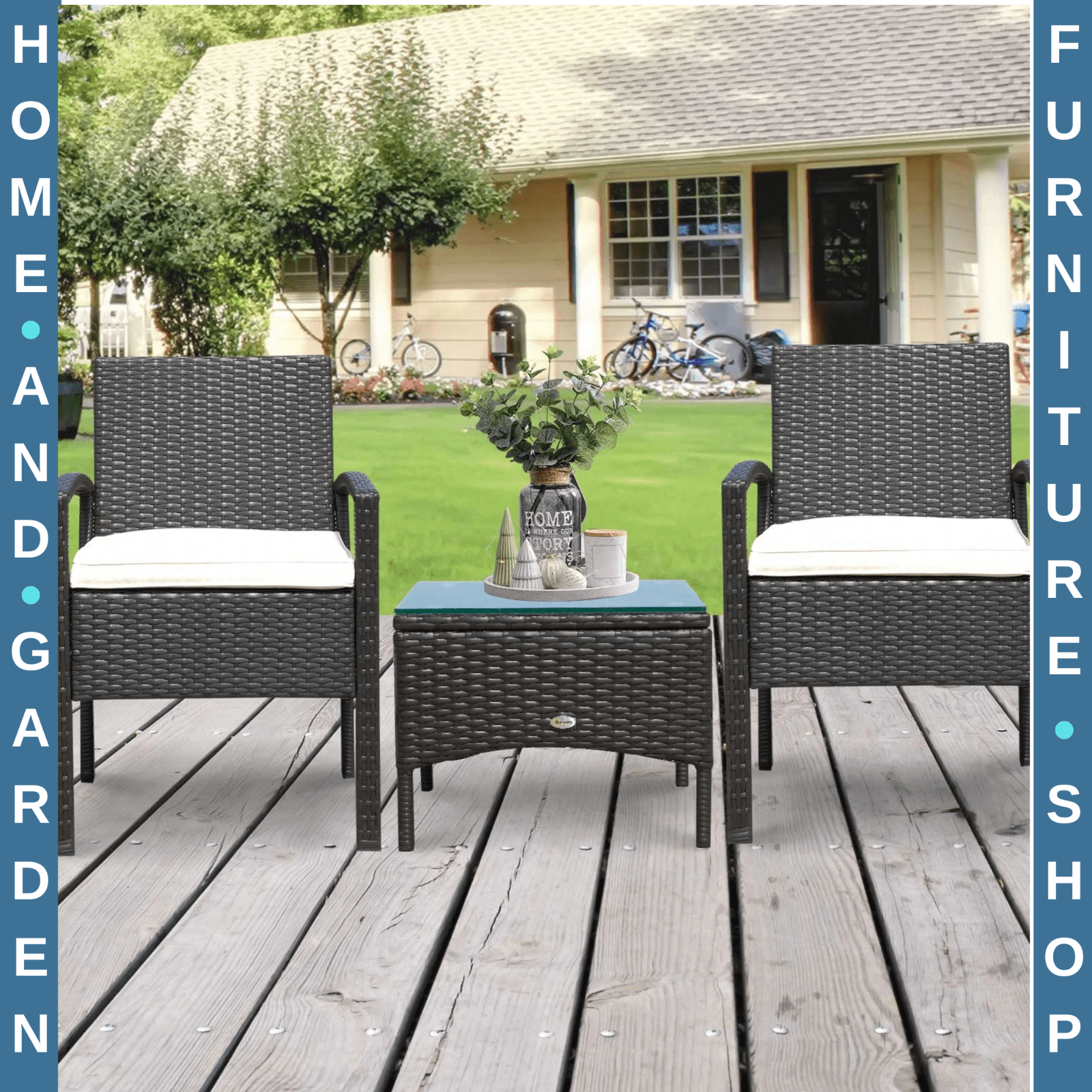 3 Piece Rattan Bistro Set Garden Balcony Dining Table 2 Seater Chairs Brown - Home and Garden Furniture Shop - rustic - furniture