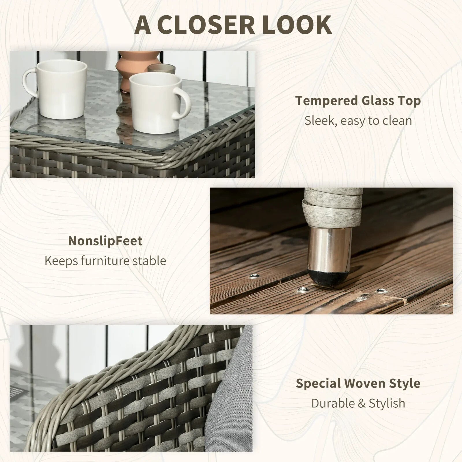 3 Piece Rattan Bistro Set Garden Balcony Furniture Cushions & Glass Top Table - Home and Garden Furniture Shop - rustic - furniture