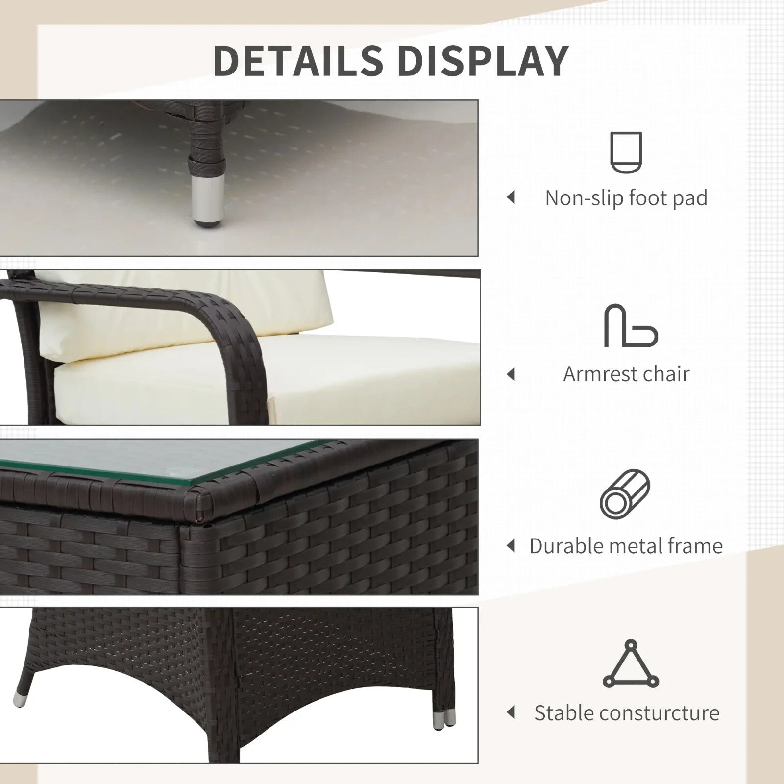 3 Piece Rattan Bistro Set Garden Furniture with Cushions and Glass Table - Home and Garden Furniture Shop - rustic - furniture