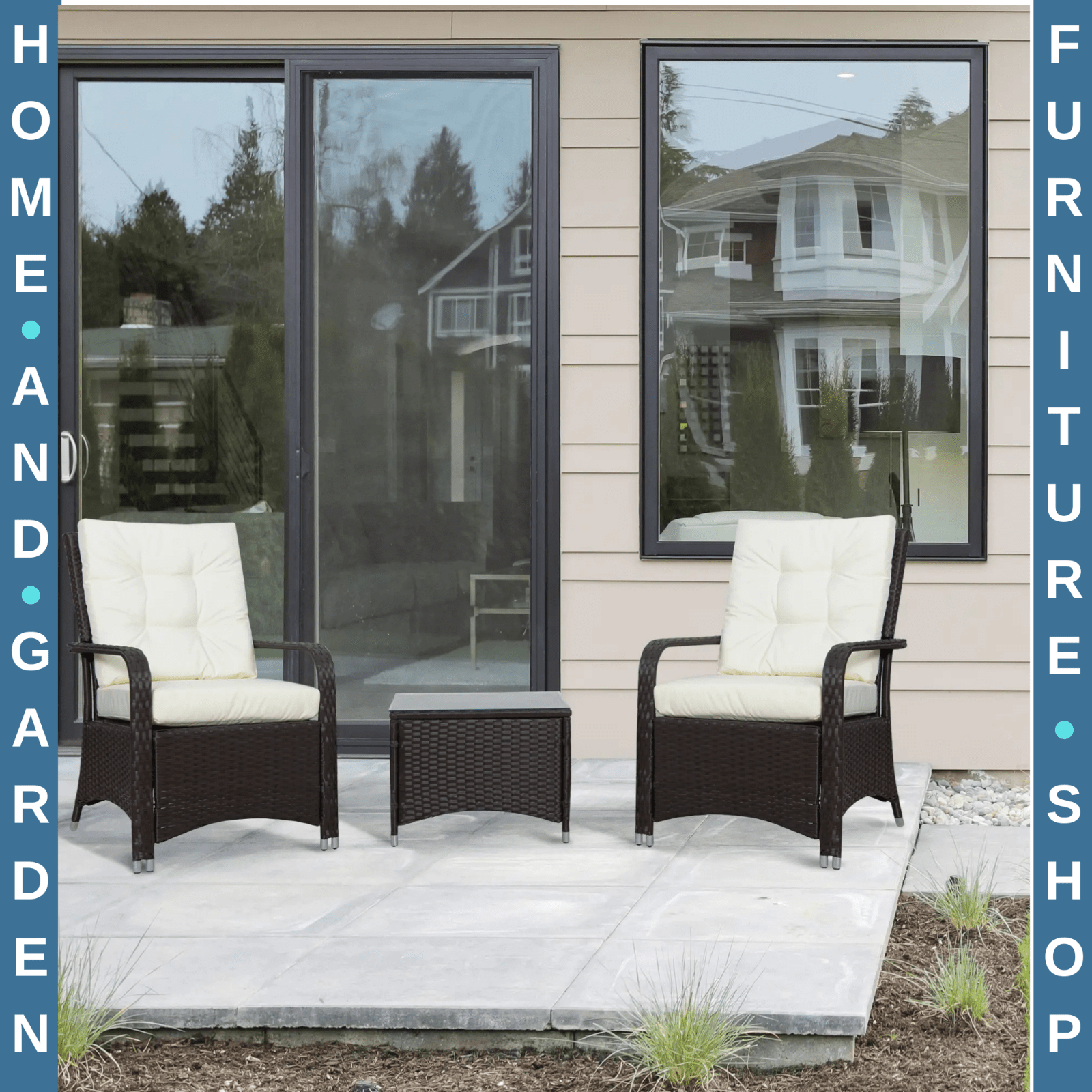 3 Piece Rattan Bistro Set Garden Furniture with Cushions and Glass Table - Home and Garden Furniture Shop - rustic - furniture