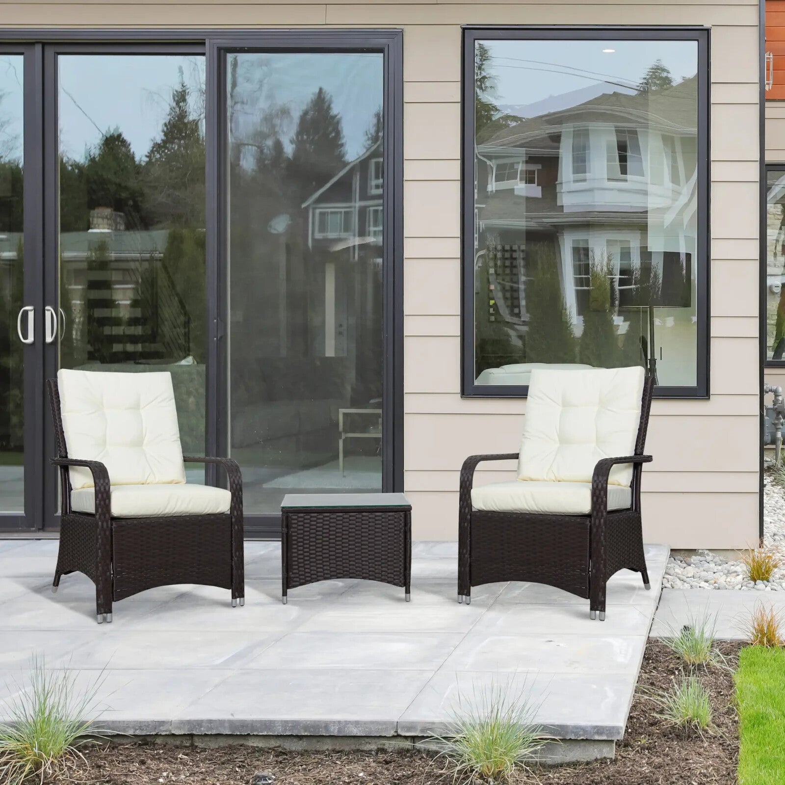 3 Piece Rattan Bistro Set Garden Furniture with Cushions and Glass Table - Home and Garden Furniture Shop - rustic - furniture