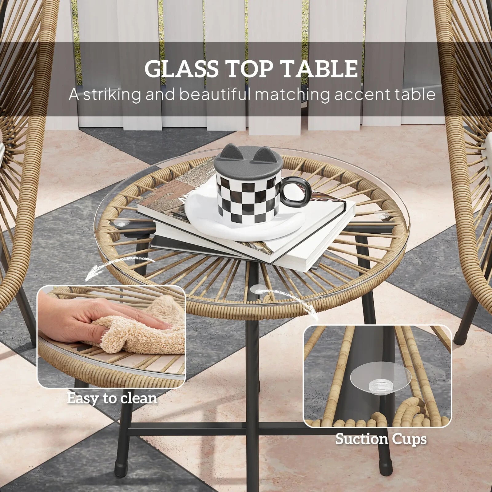 3 Piece Rattan Bistro Set Small Garden Chairs with Cushions and Glass Top Table - Home and Garden Furniture Shop - rustic - furniture