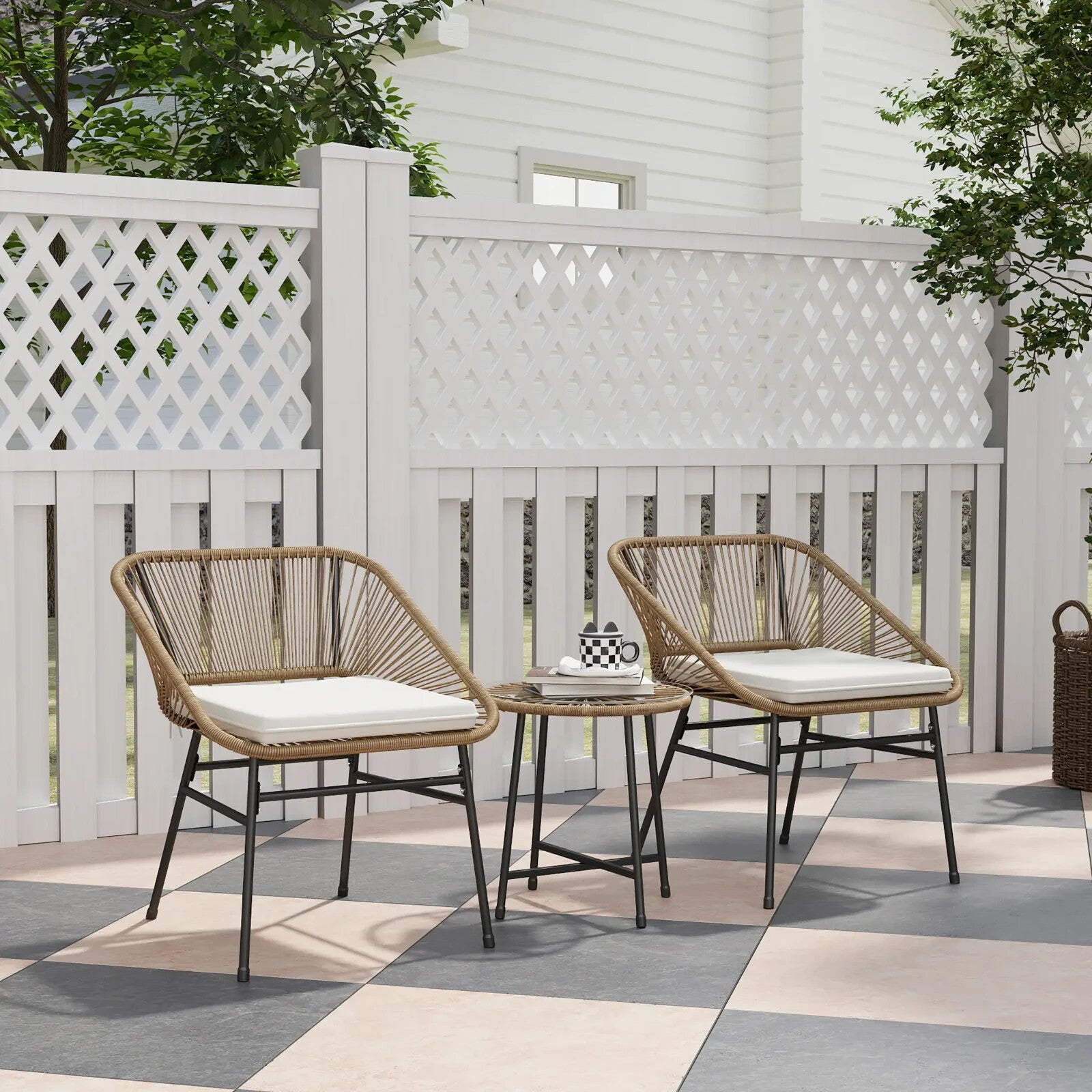 3 Piece Rattan Bistro Set Small Garden Chairs with Cushions and Glass Top Table - Home and Garden Furniture Shop - rustic - furniture