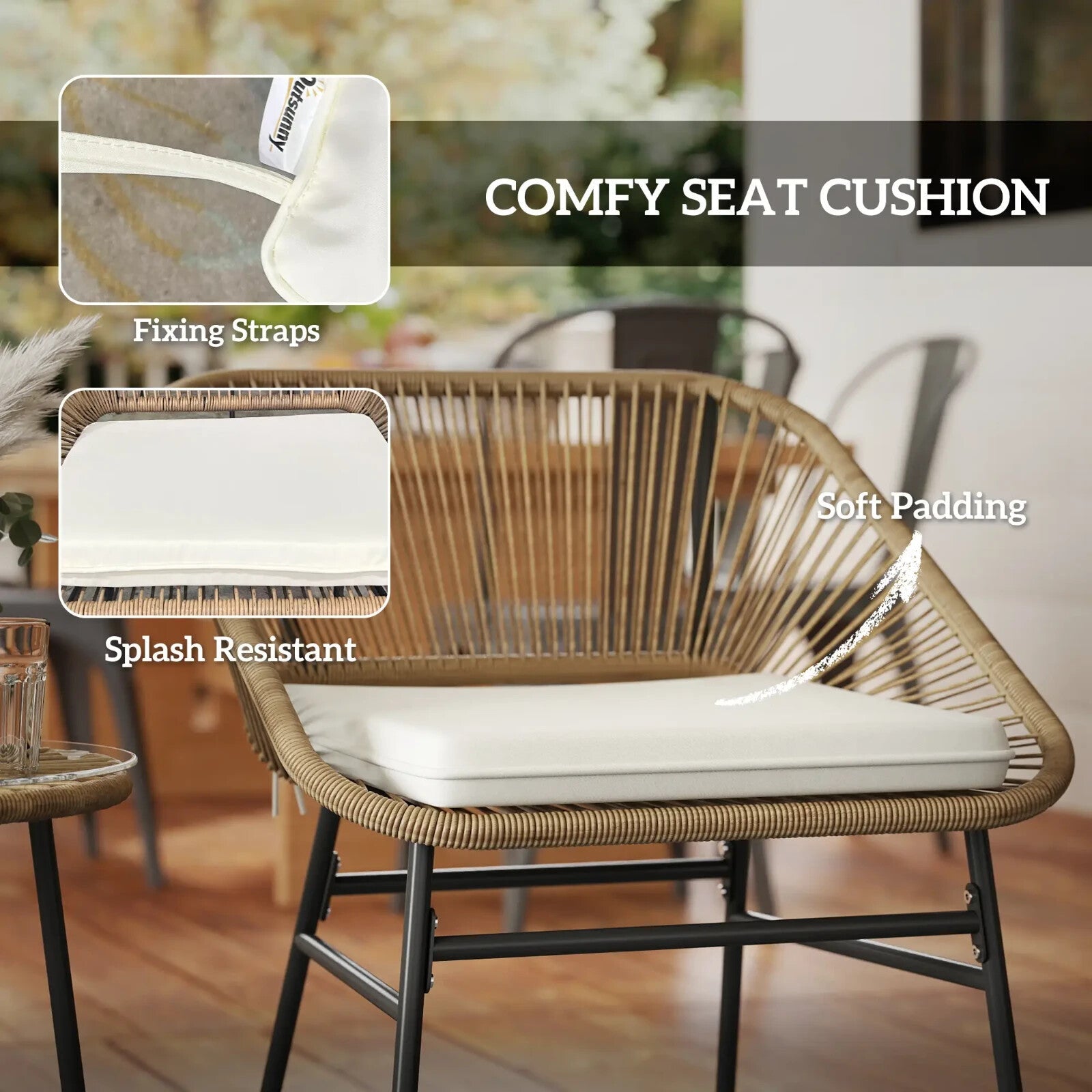 3 Piece Rattan Bistro Set Small Garden Chairs with Cushions and Glass Top Table - Home and Garden Furniture Shop - rustic - furniture