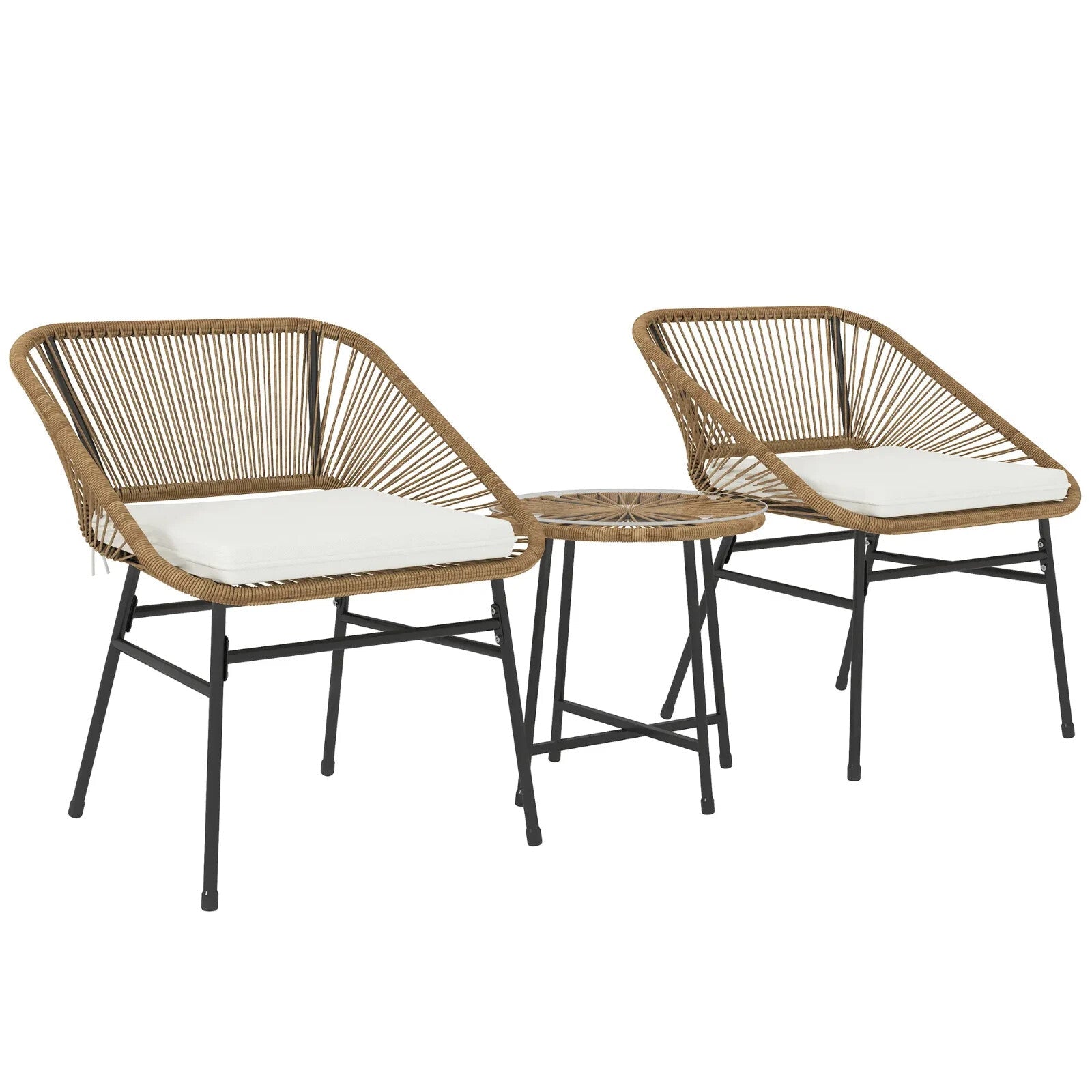 3 Piece Rattan Bistro Set Small Garden Chairs with Cushions and Glass Top Table - Home and Garden Furniture Shop - rustic - furniture