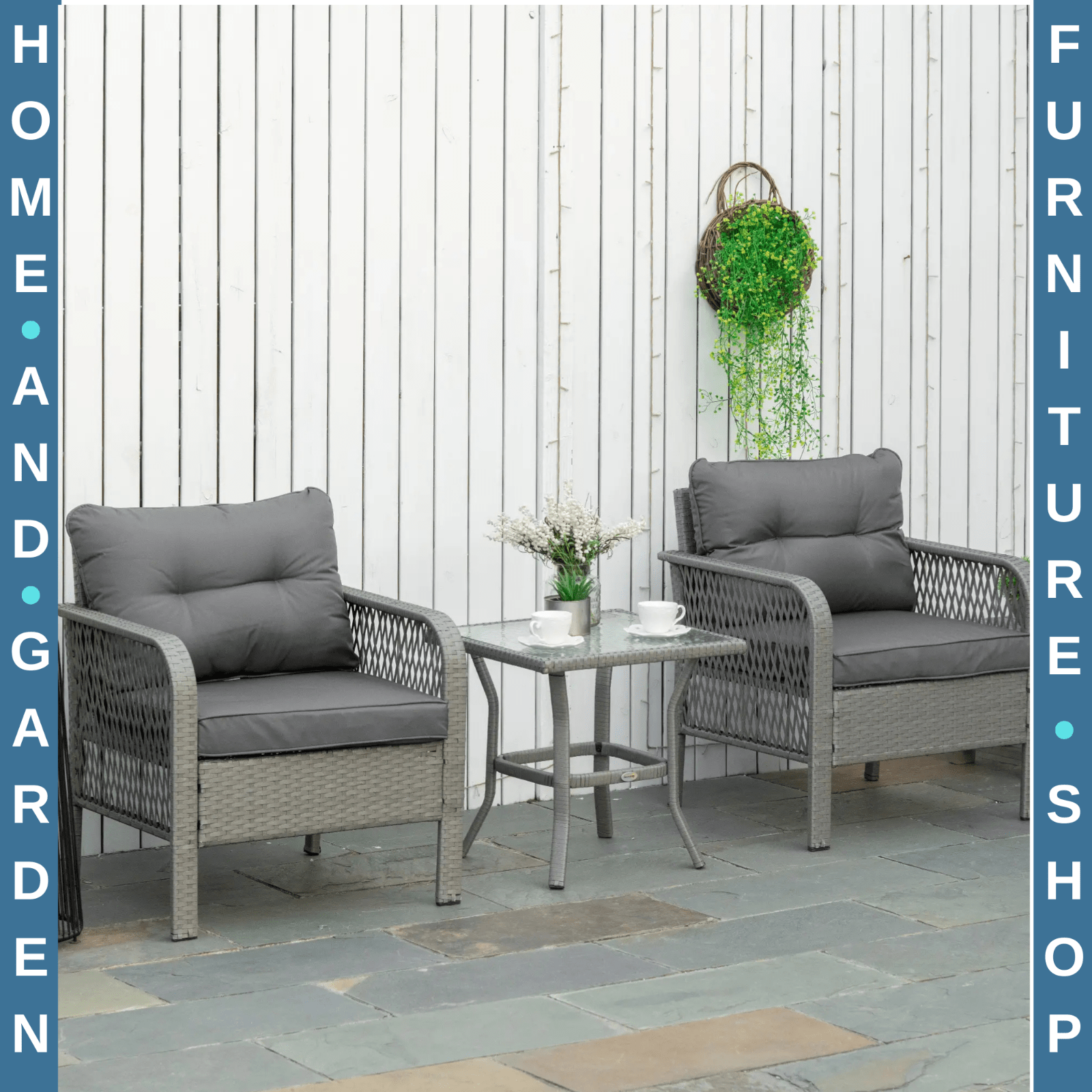 3 Piece Rattan Bistro Set with Coffee Table, Chairs and Cushions for Outdoor - Home and Garden Furniture Shop - rustic - furniture