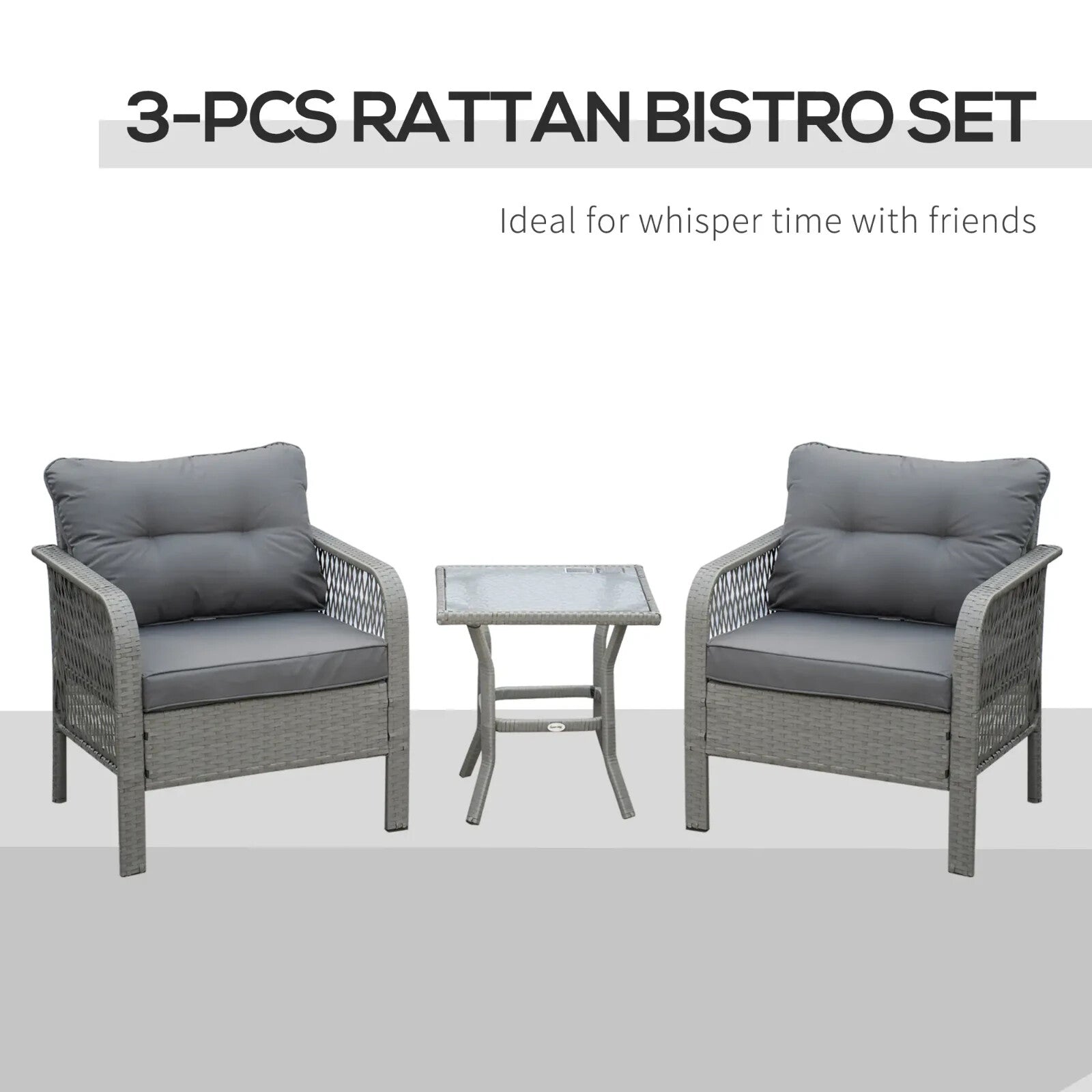 3 Piece Rattan Bistro Set with Coffee Table, Chairs and Cushions for Outdoor - Home and Garden Furniture Shop - rustic - furniture