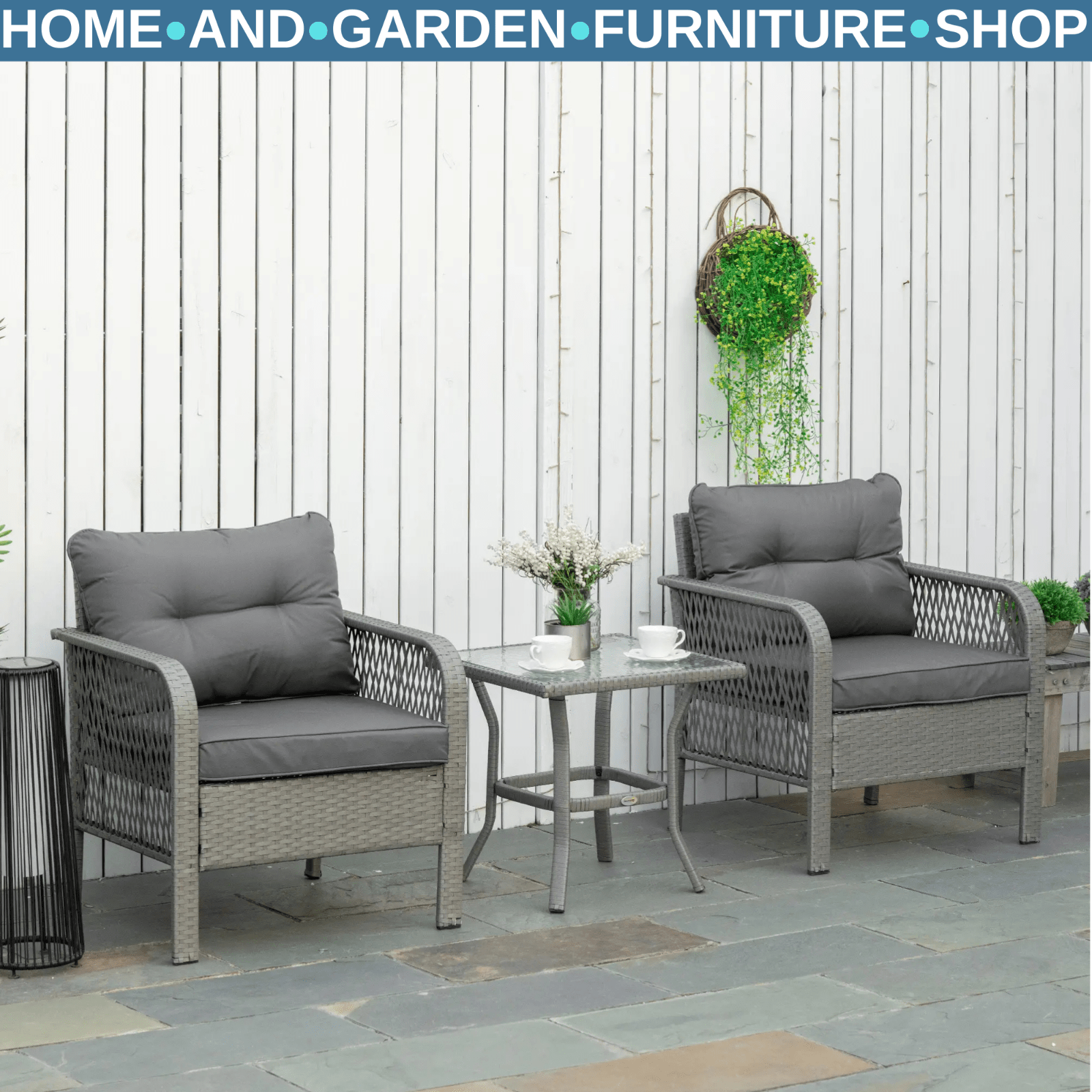 3 Piece Rattan Bistro Set with Coffee Table, Chairs and Cushions for Outdoor - Home and Garden Furniture Shop - rustic - furniture