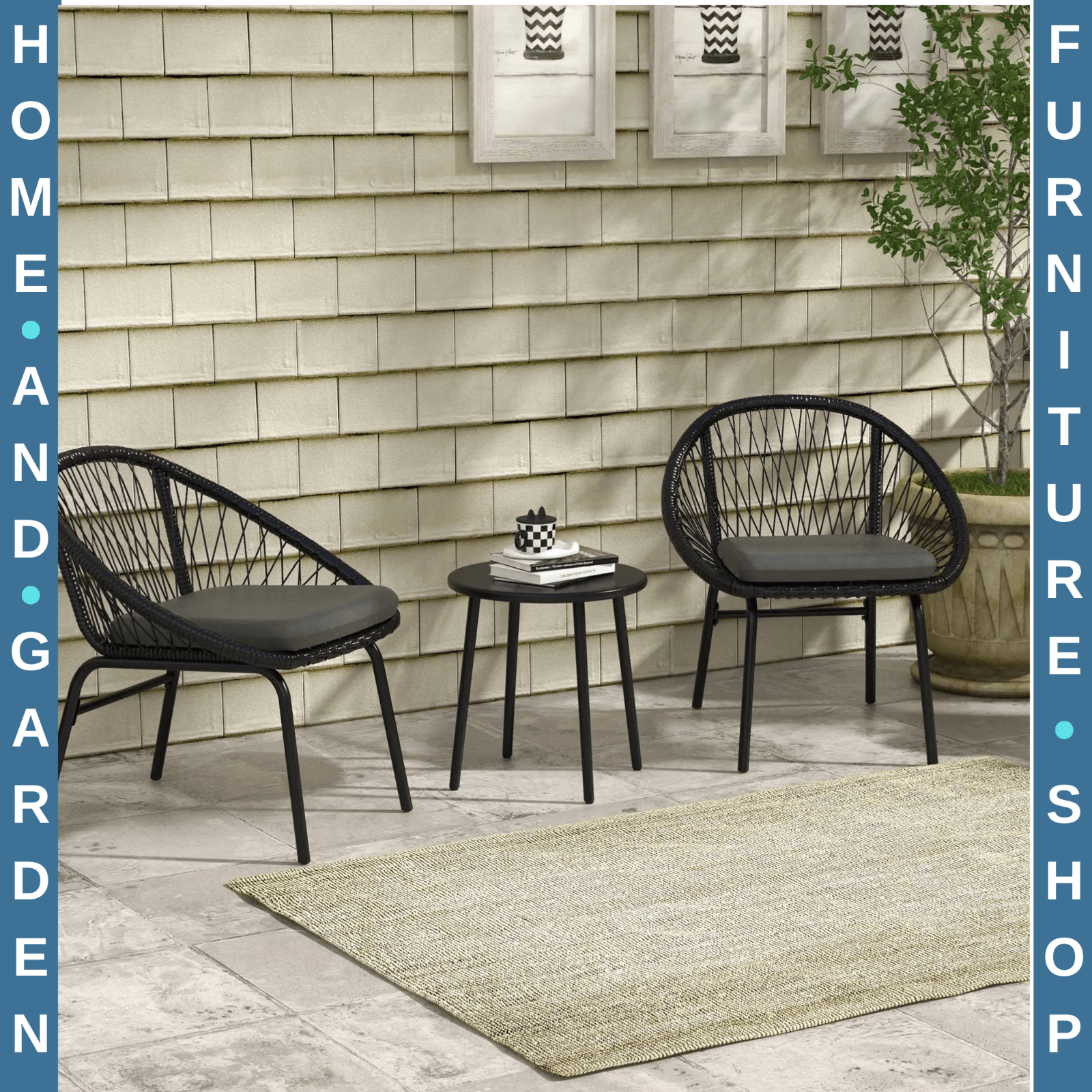 3 Piece Rattan Garden Bistro Set with Cushions 2 Armchairs & Round Coffee Table - Home and Garden Furniture Shop - rustic - furniture