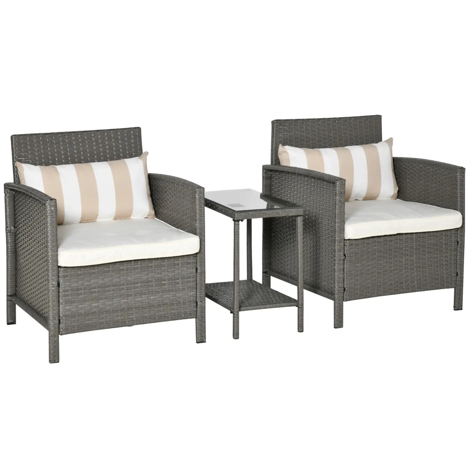 3 Piece Rattan Garden Bistro Set with Sofa Chair and Table Furniture Light Grey - Home and Garden Furniture Shop - rustic - furniture