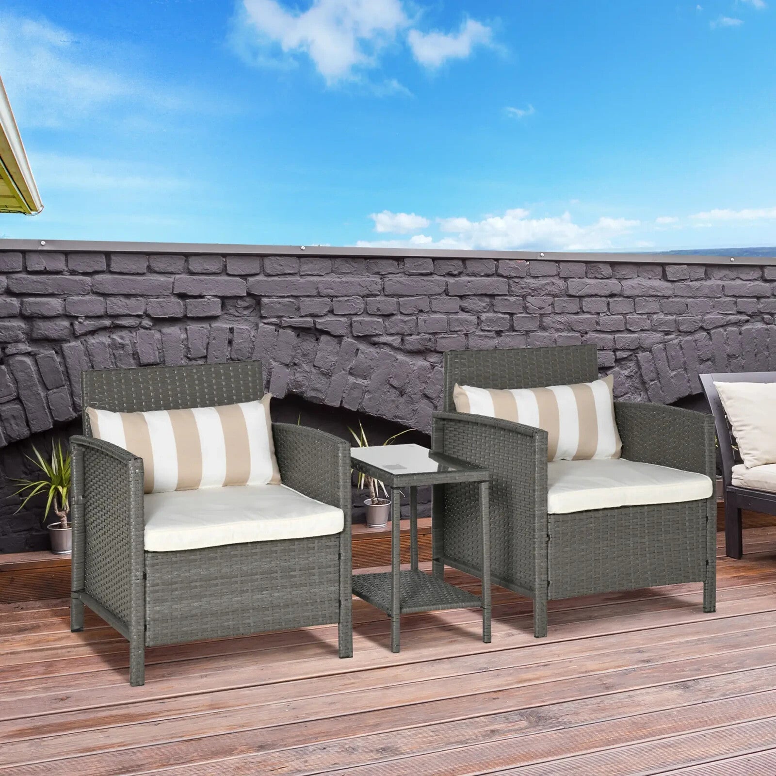 3 Piece Rattan Garden Bistro Set with Sofa Chair and Table Furniture Light Grey - Home and Garden Furniture Shop - rustic - furniture