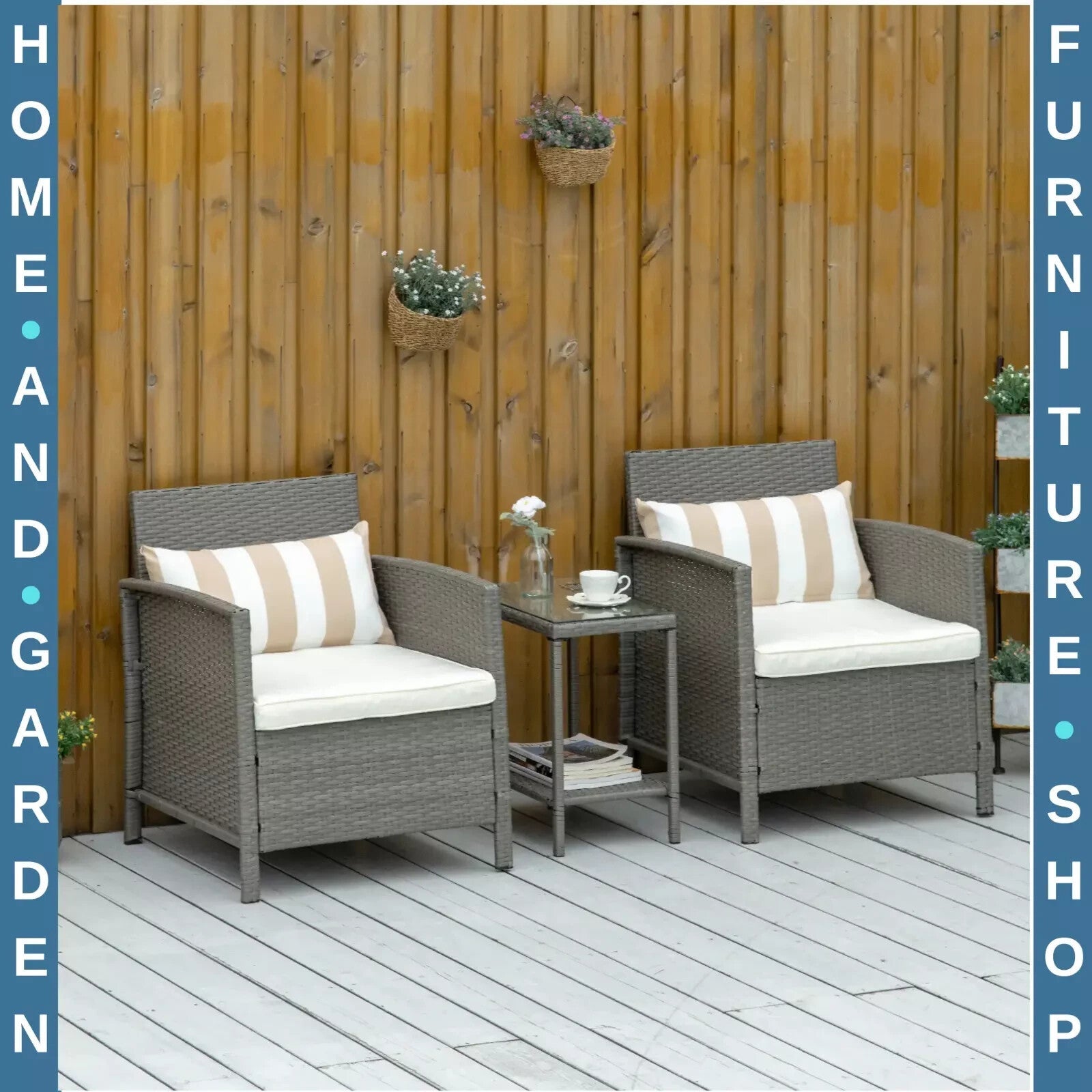 3 Piece Rattan Garden Bistro Set with Sofa Chair and Table Furniture Light Grey - Home and Garden Furniture Shop - rustic - furniture