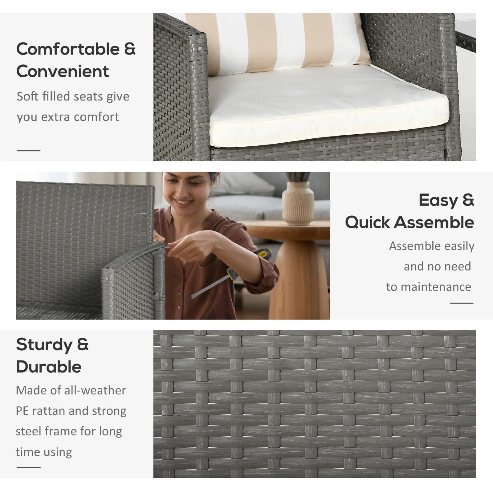 3 Piece Rattan Garden Bistro Set with Sofa Chair and Table Furniture Light Grey - Home and Garden Furniture Shop - rustic - furniture