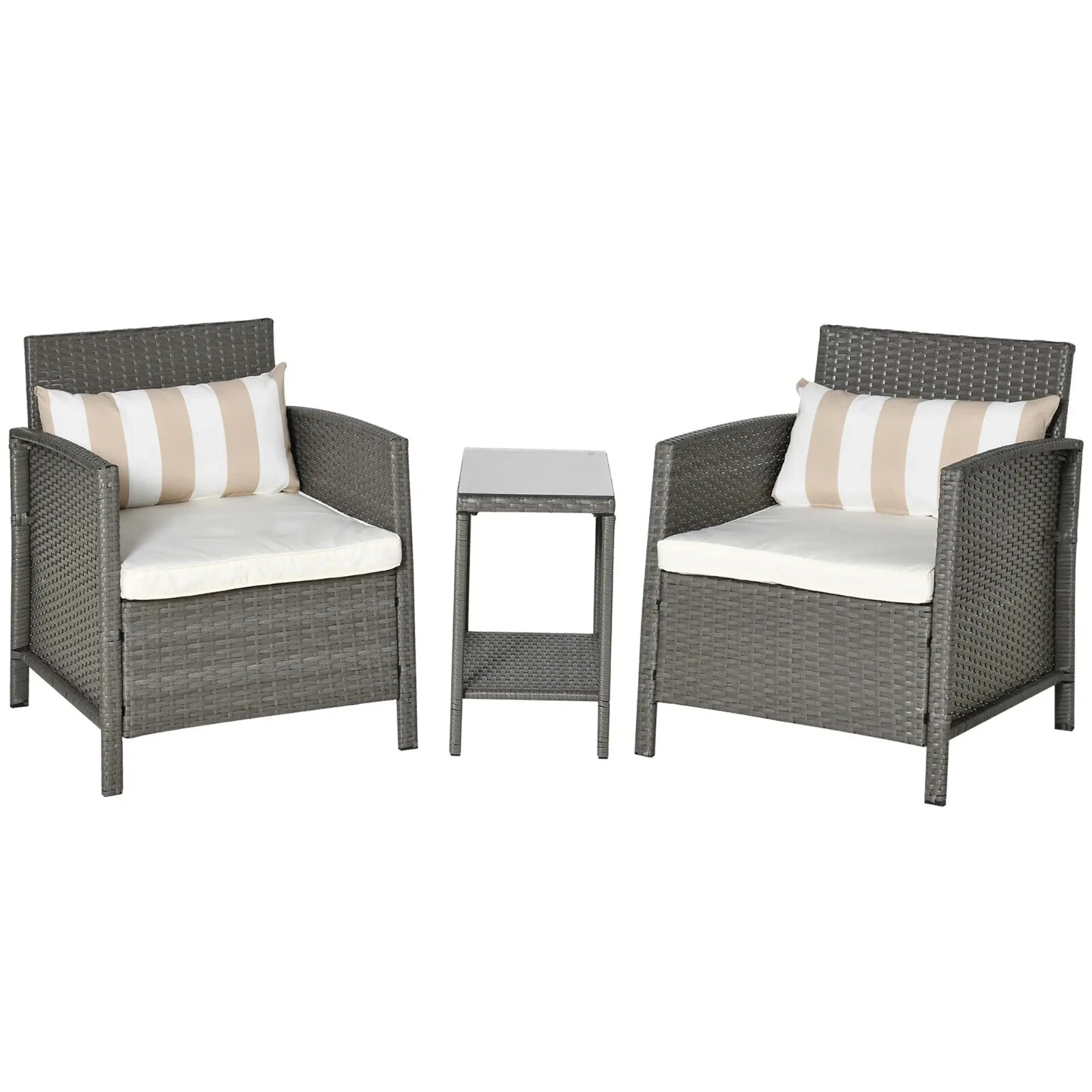 3 Piece Rattan Garden Bistro Set with Sofa Chair and Table Furniture Light Grey - Home and Garden Furniture Shop - rustic - furniture