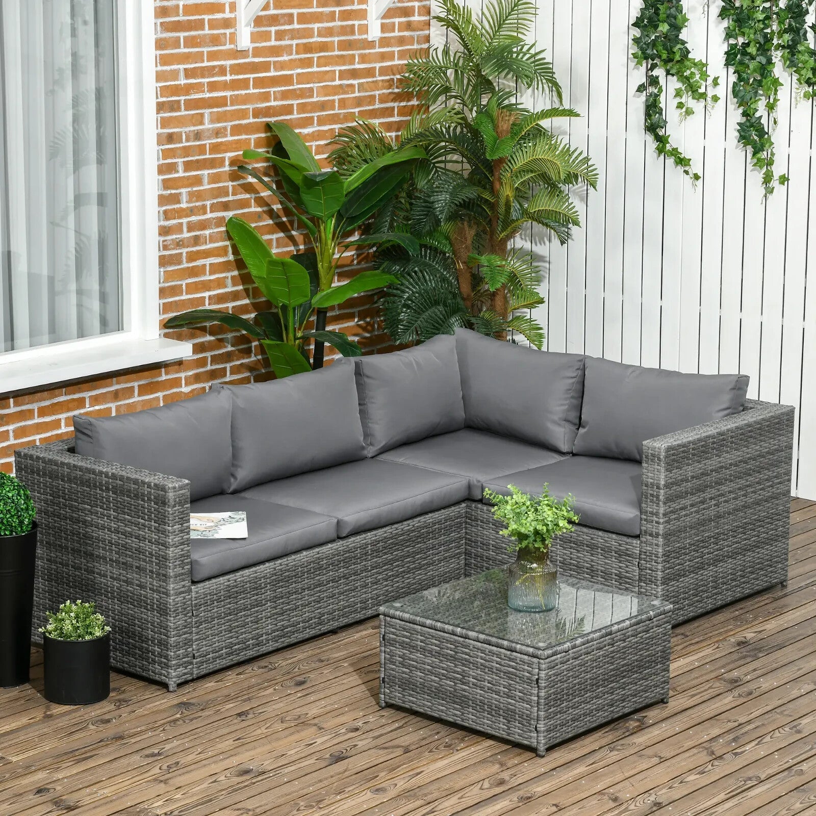 3 Piece Rattan Garden Furniture Set with 4 Seater Corner Sofa and Coffee Table - Home and Garden Furniture Shop - rustic - furniture