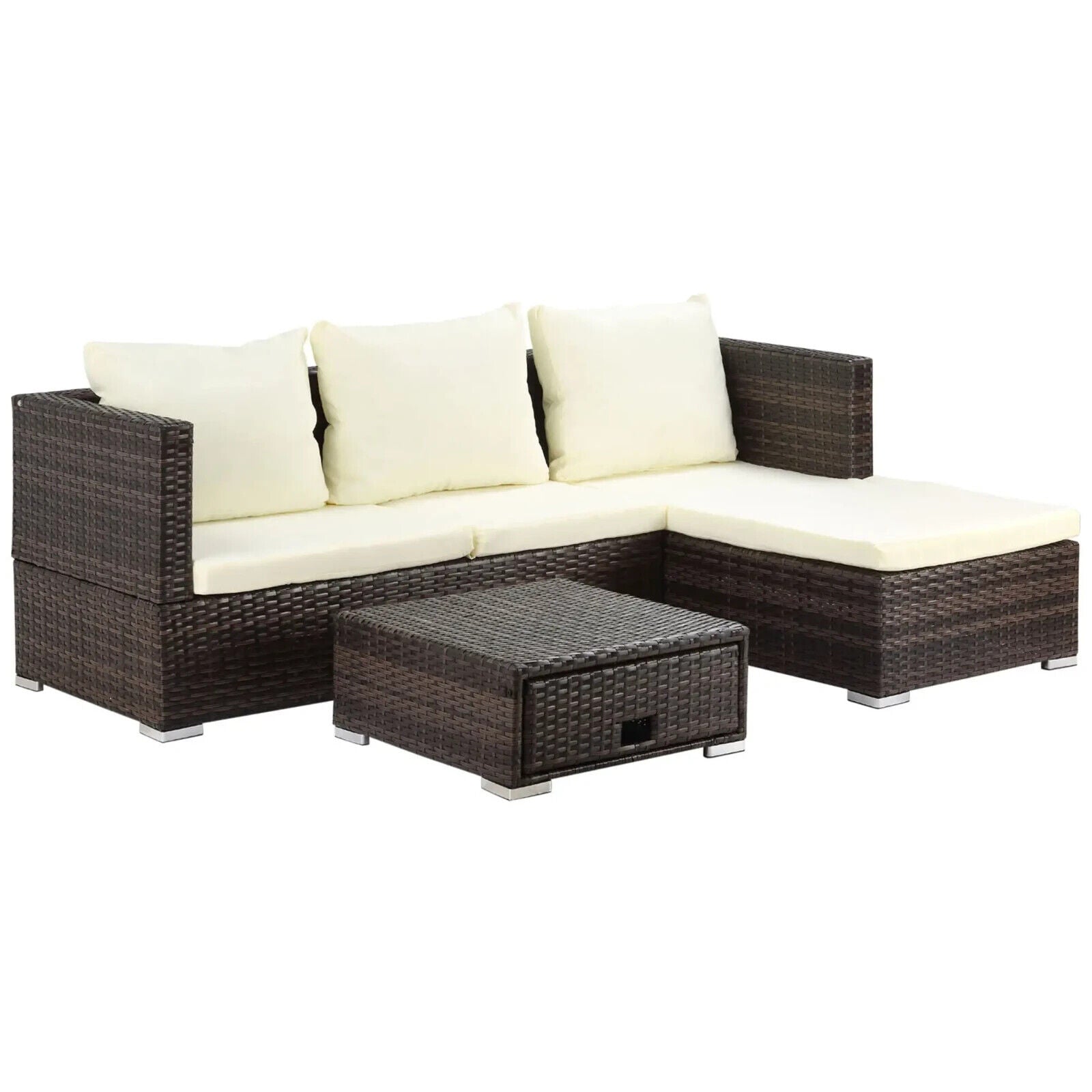 3 Piece Rattan Garden Furniture Sofa Set with Storage Coffee Table Sun Lounger - Home and Garden Furniture Shop - #rustic - furniture#